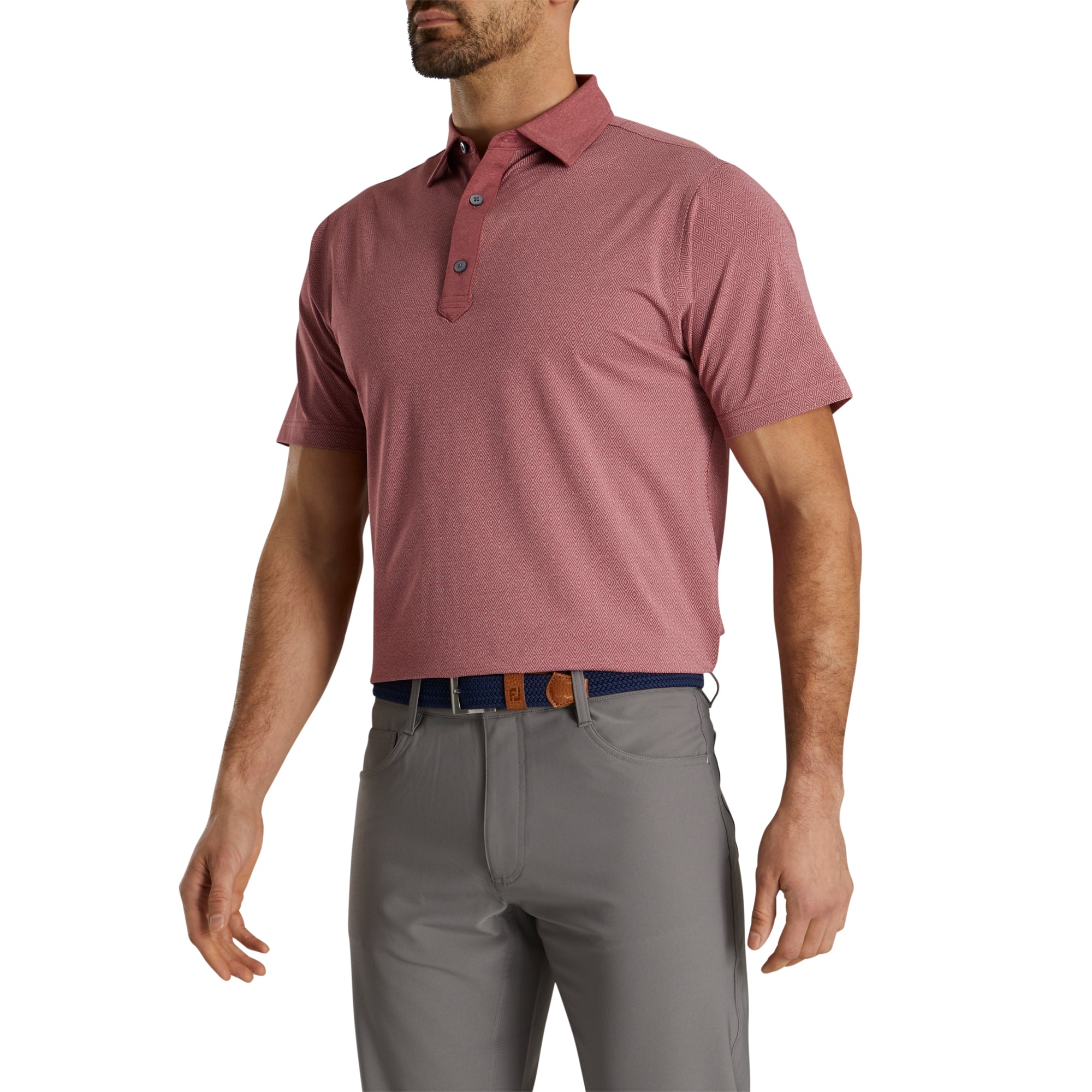 FootJoy Diamond Line Print Lisle Merlot Men's Golf Polo Shirt - Moisture-Wicking & Breathable for Comfort on the Golf Course