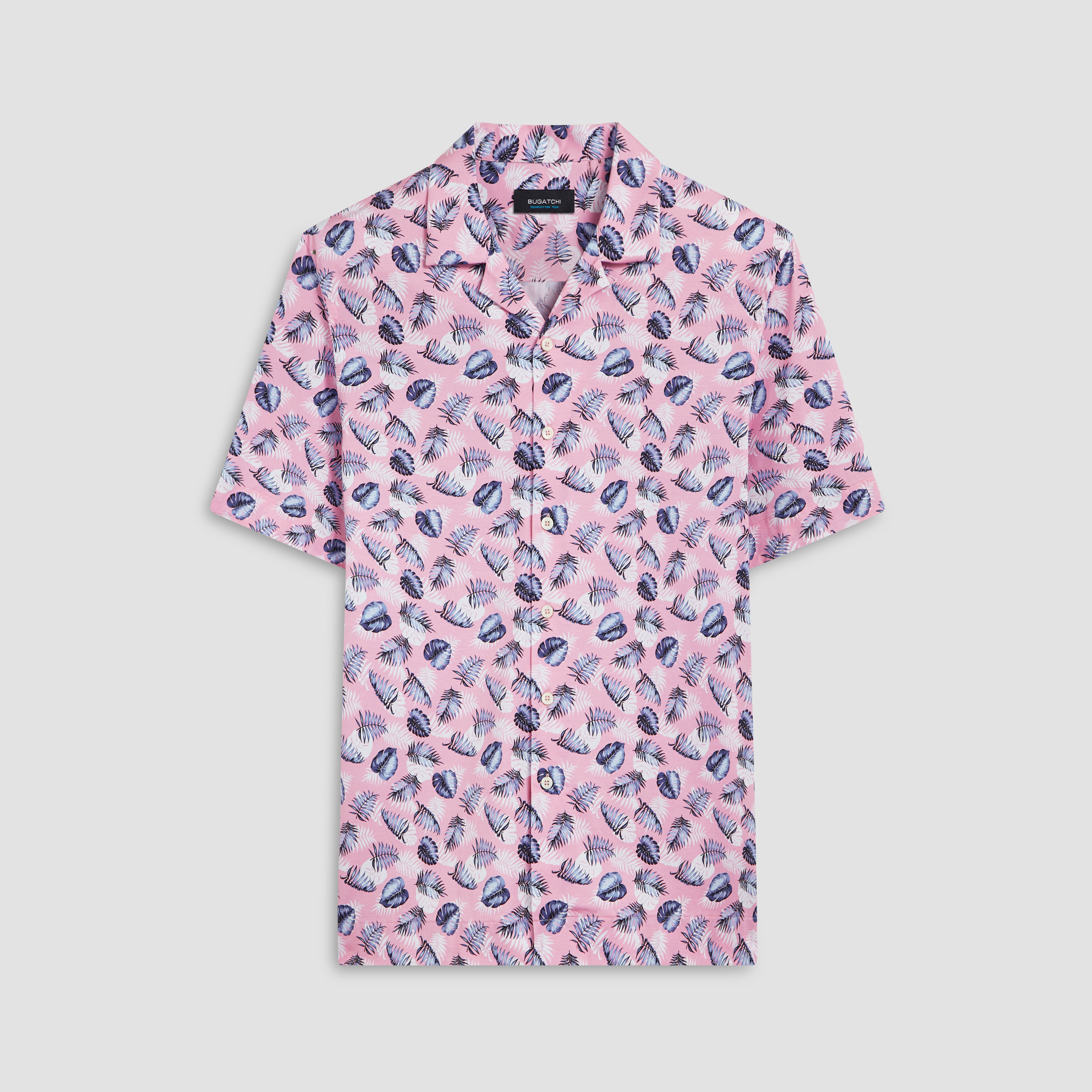 Cole Leaf Print OoohCotton Camp Shirt for Men - Breathable Summer Casual Button Down Shirt for Outdoor Activities, Beach & Vacation