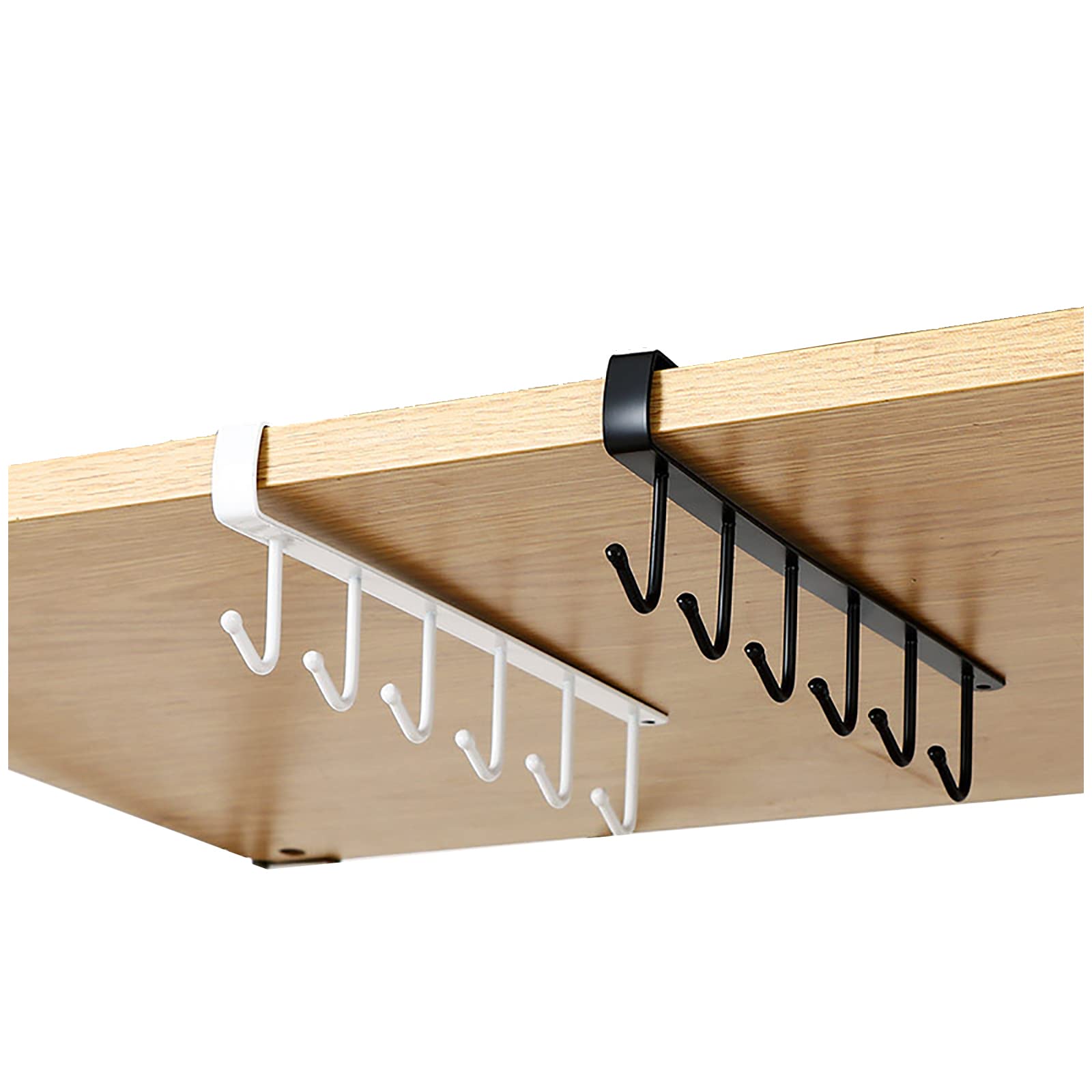 Under Cabinet Cup Holder - 6 Hook Drilling Free Coffee Mug Storage Rack, Space Saving Kitchen Organizer (2 Pack) - Perfect for Small Kitchens, Dorm Rooms & RVs