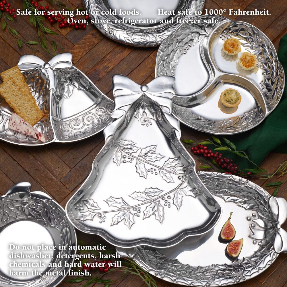 Holly Berries Christmas Tree Serving Tray - Holiday Party Platter for Cookies, Appetizers & Desserts - Festive Xmas Decor & Entertaining Tray for Home, Office & Holiday Gatherings