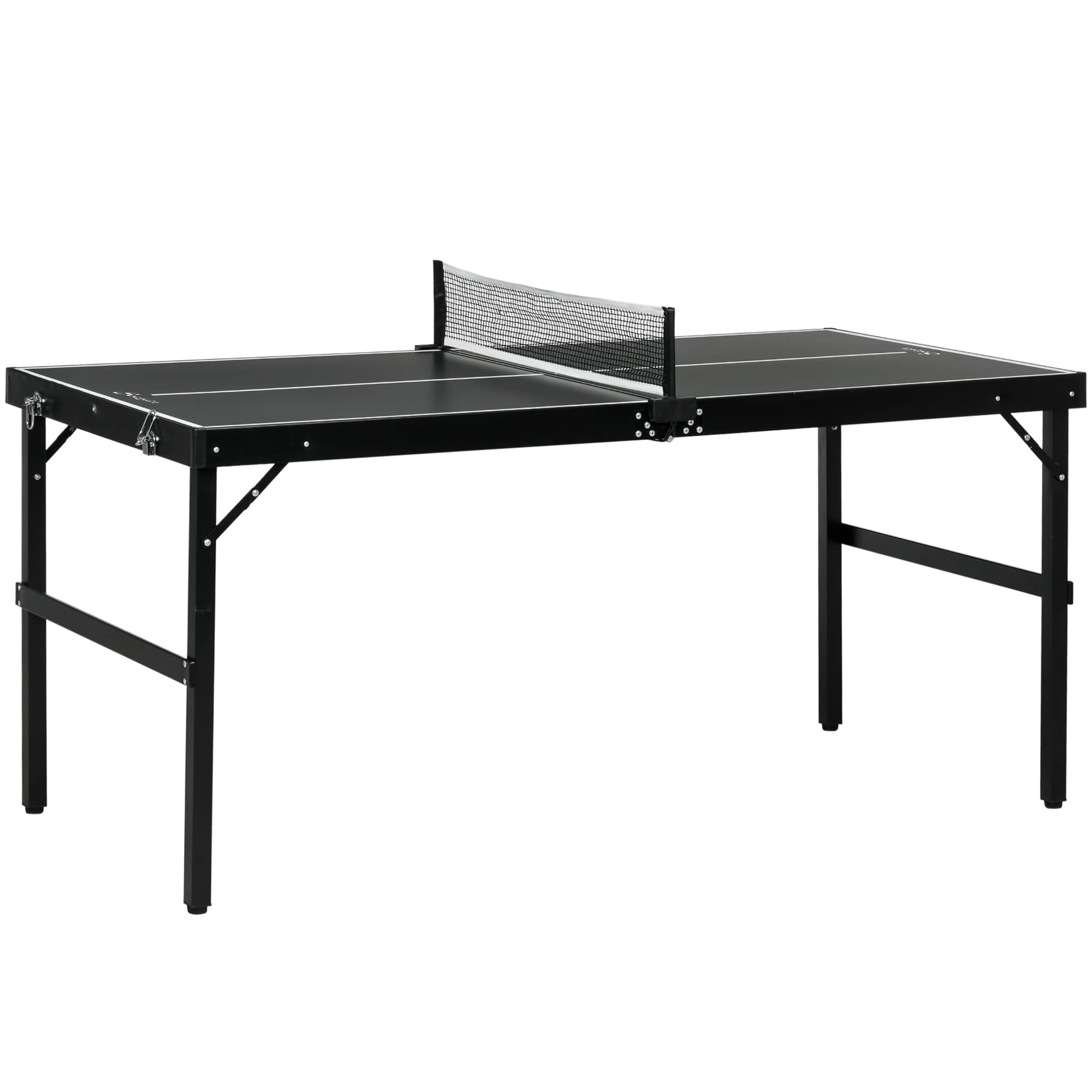 Soozier Mini Folding Table Tennis Table with Aluminum Frame - Portable Ping Pong Table with Net for Indoor & Outdoor Use - Perfect for Garden, Camping, Backyard, and Family Game Nights (Black)