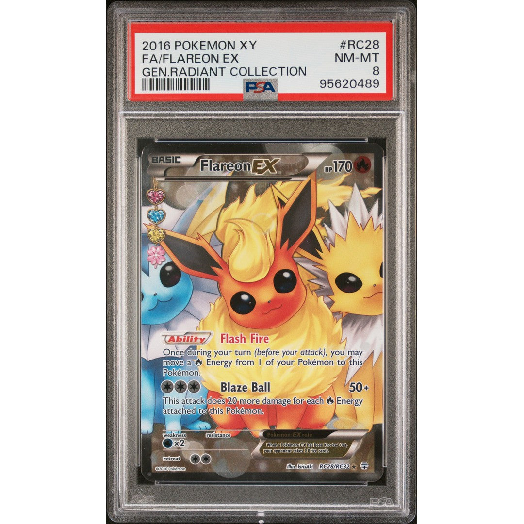 2016 Pokemon XY Generations Radiant Collection Flareon RC28/RC32 PSA 8 Graded Trading Card - Rare Collectible for Pokemon Fans & Card Game Enthusiasts - Perfect for Display, Trading, and Gaming Battles