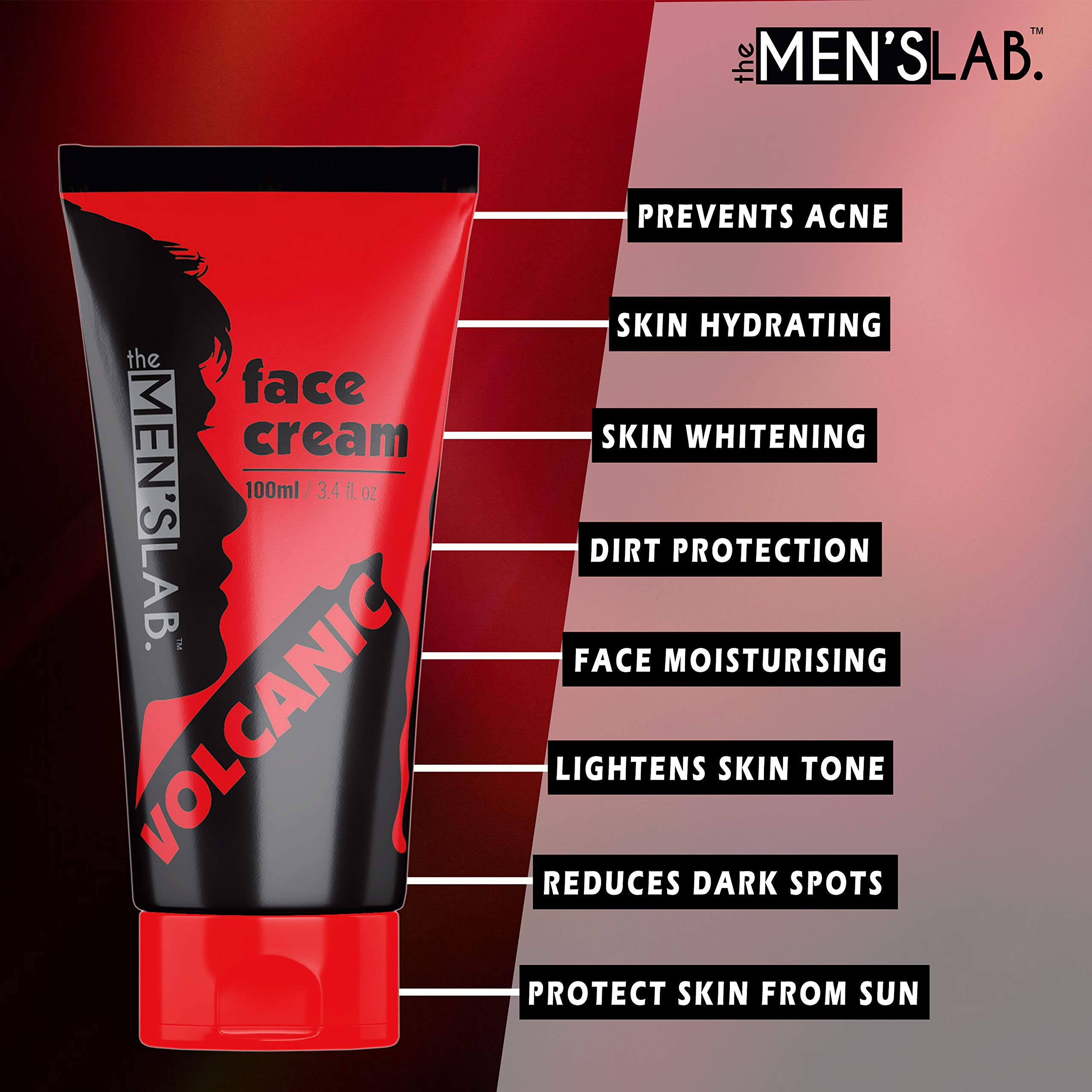 Men's Volcanic Face Cream 100ml - Acne Treatment, Dark Spot Remover for Dry & Oily Skin, Non-Greasy Moisturizer with Fast Absorption - Promotes Glowing Skin - Perfect for Daily Skincare Routine & Post-Shave Care