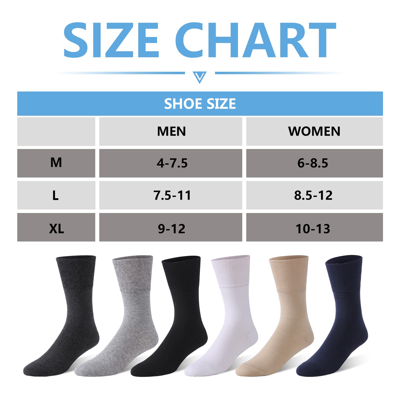 Forcool Non-Binding Diabetic Socks for Men & Women - Breathable Cotton Crew Socks for Circulation, M/L/XL (3/6 Pairs) - Perfect for Diabetes, Swelling & All-Day Comfort at Home or Work