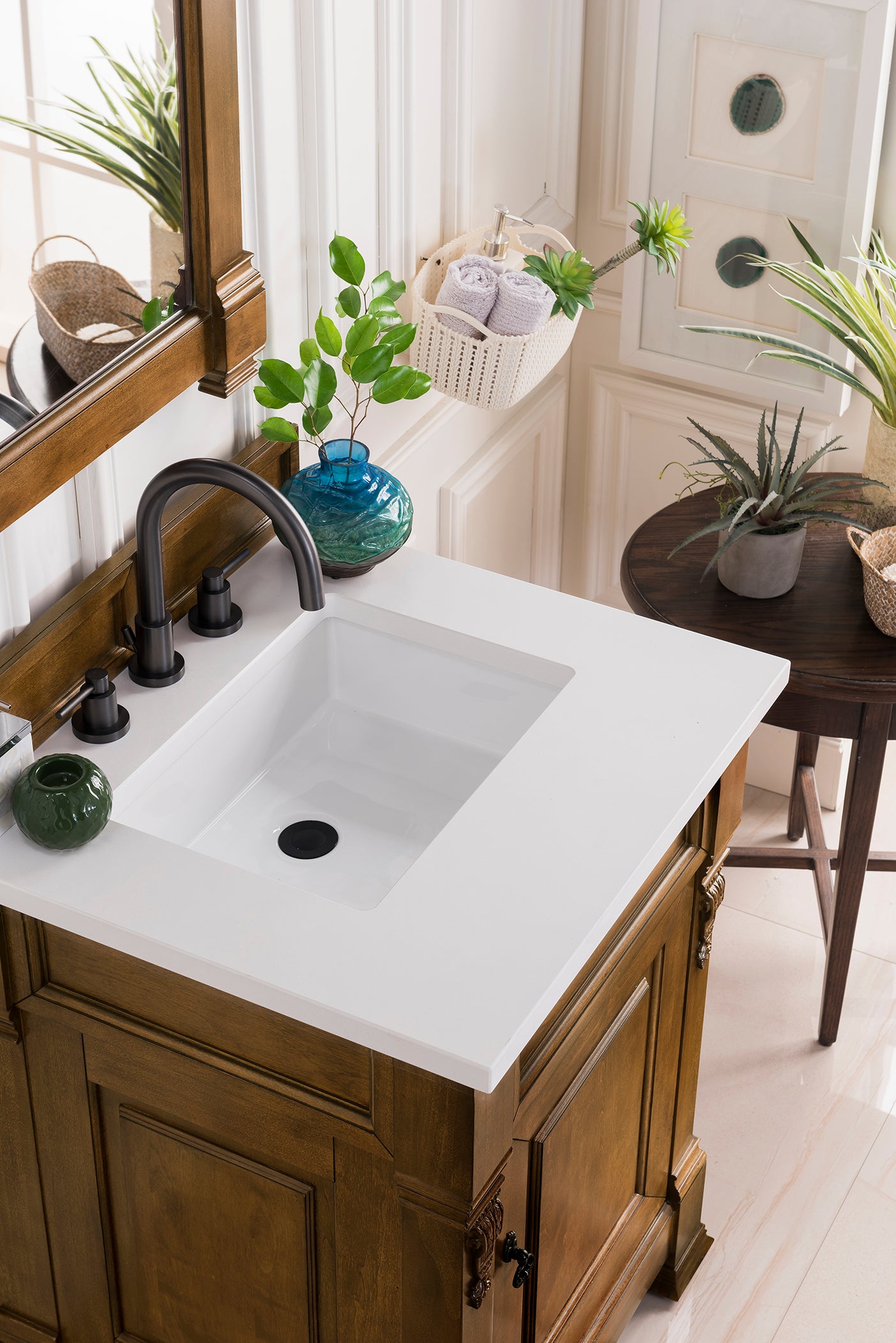 Brookfield 26 Inch Single Bathroom Vanity Set with Country Oak Finish & 3CM Classic White Quartz Countertop - Perfect for Modern Farmhouse, Rustic, or Traditional Bathroom Designs
