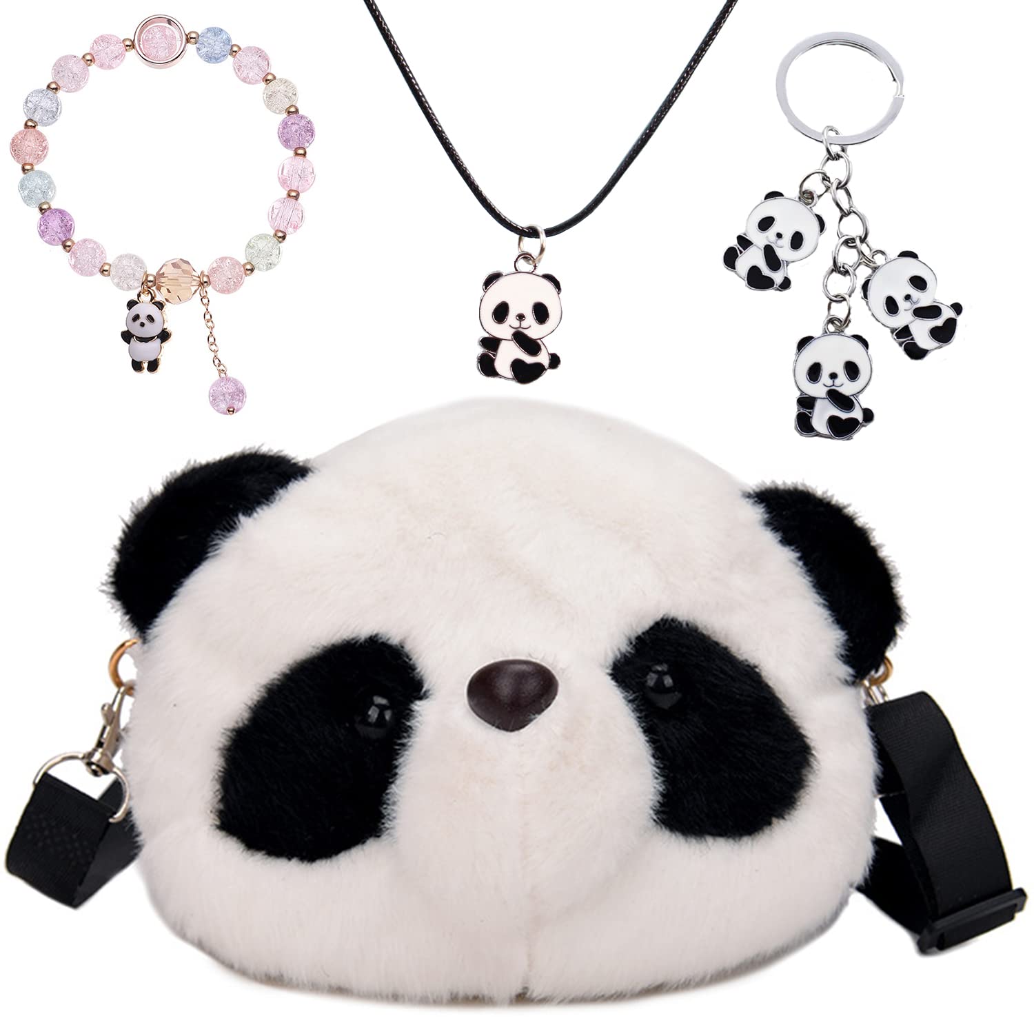 Panda Purse & Accessories Set for Women - Stylish Crossbody Bag, Cute Bracelet, Fashion Keychains, Trendy Necklace | Perfect for Daily Use, Travel, Gift Giving and Special Occasions