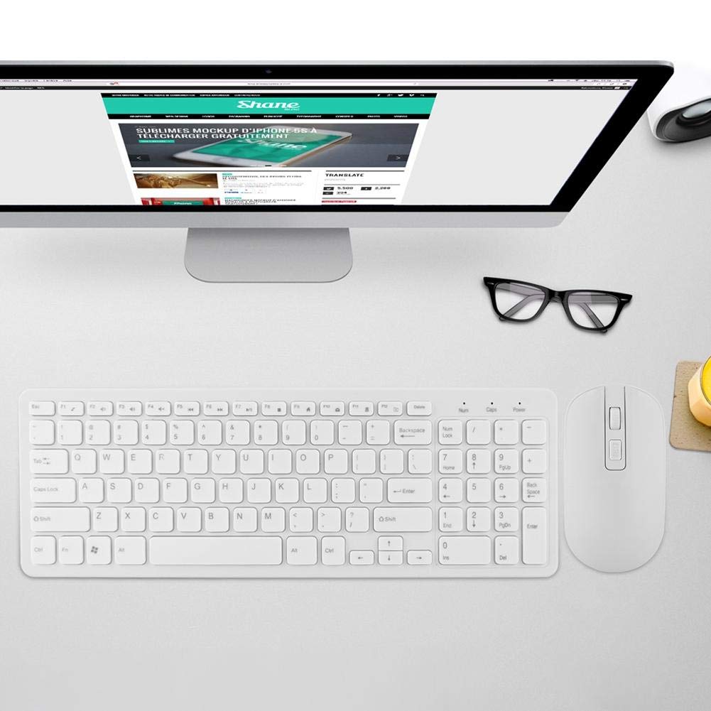 Socobeta 108 Keys Wireless Keyboard and Mouse Combo - 2.4G High Sensitivity No Delay Mechanical Keyboard Set (White) for Office, Gaming, and Home Computer Use