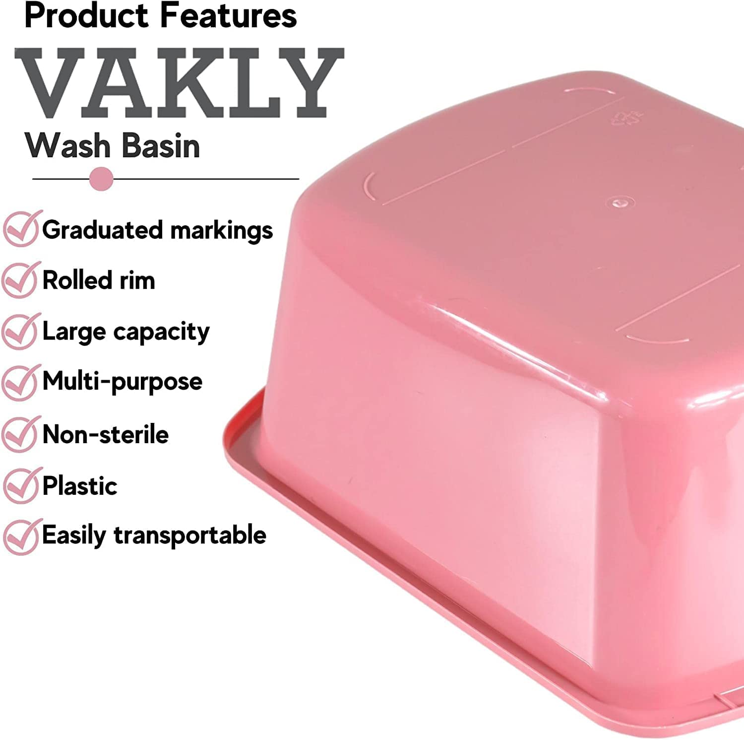 100-Pack Rectangular Plastic Hospital Bedside Soaking Tub - 7 Quart Graduated Wash Basins for Medical Use, Foot Bath, Dishes Washing & Face Cleansing | Portable Small Buckets for Nursing Homes, Clinics & Home Care