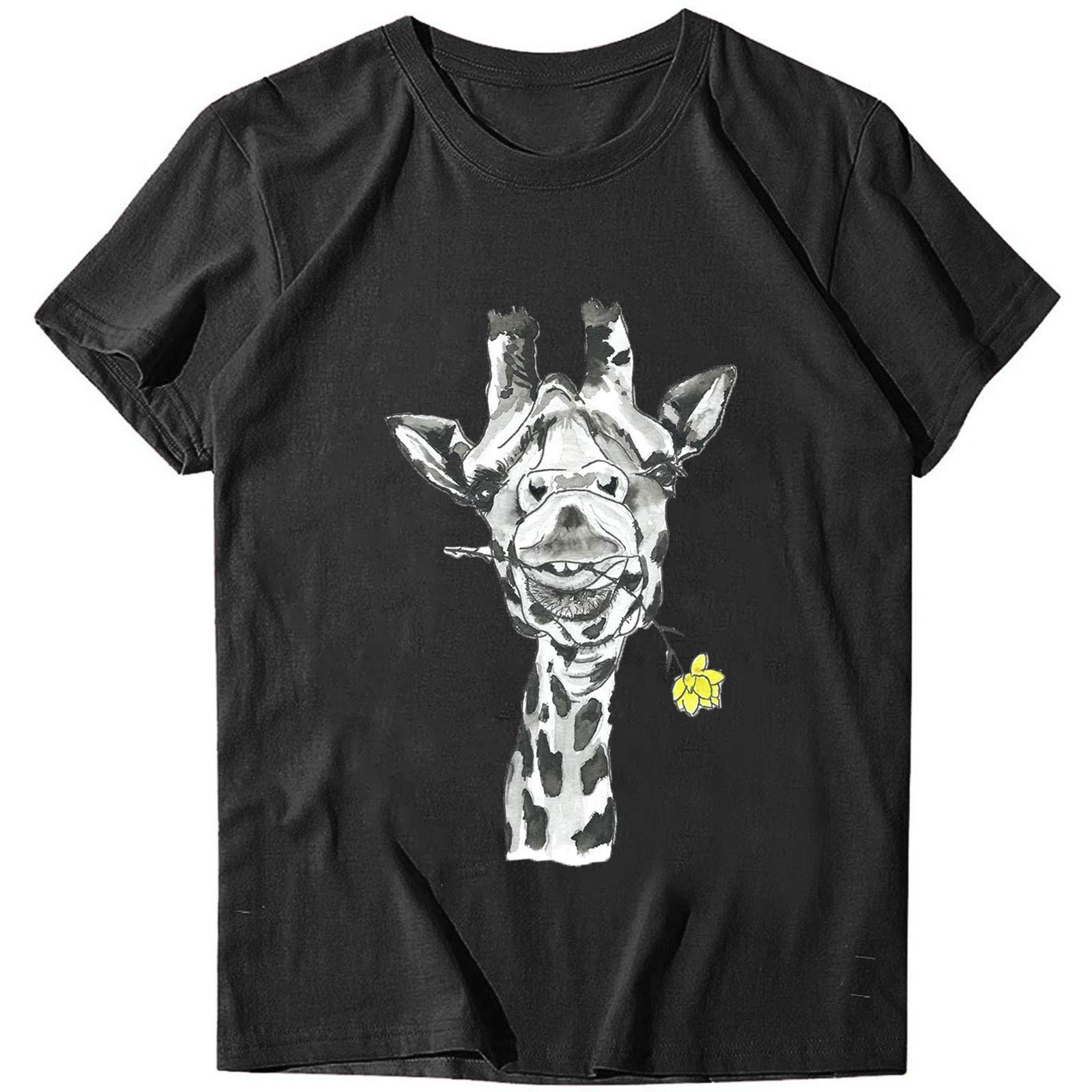 Women's Cute Giraffe Printed Short Sleeve T-Shirt - Summer Round Neck Tee for Teen Girls - Perfect for Casual Outings, Beach Trips & Everyday Wear