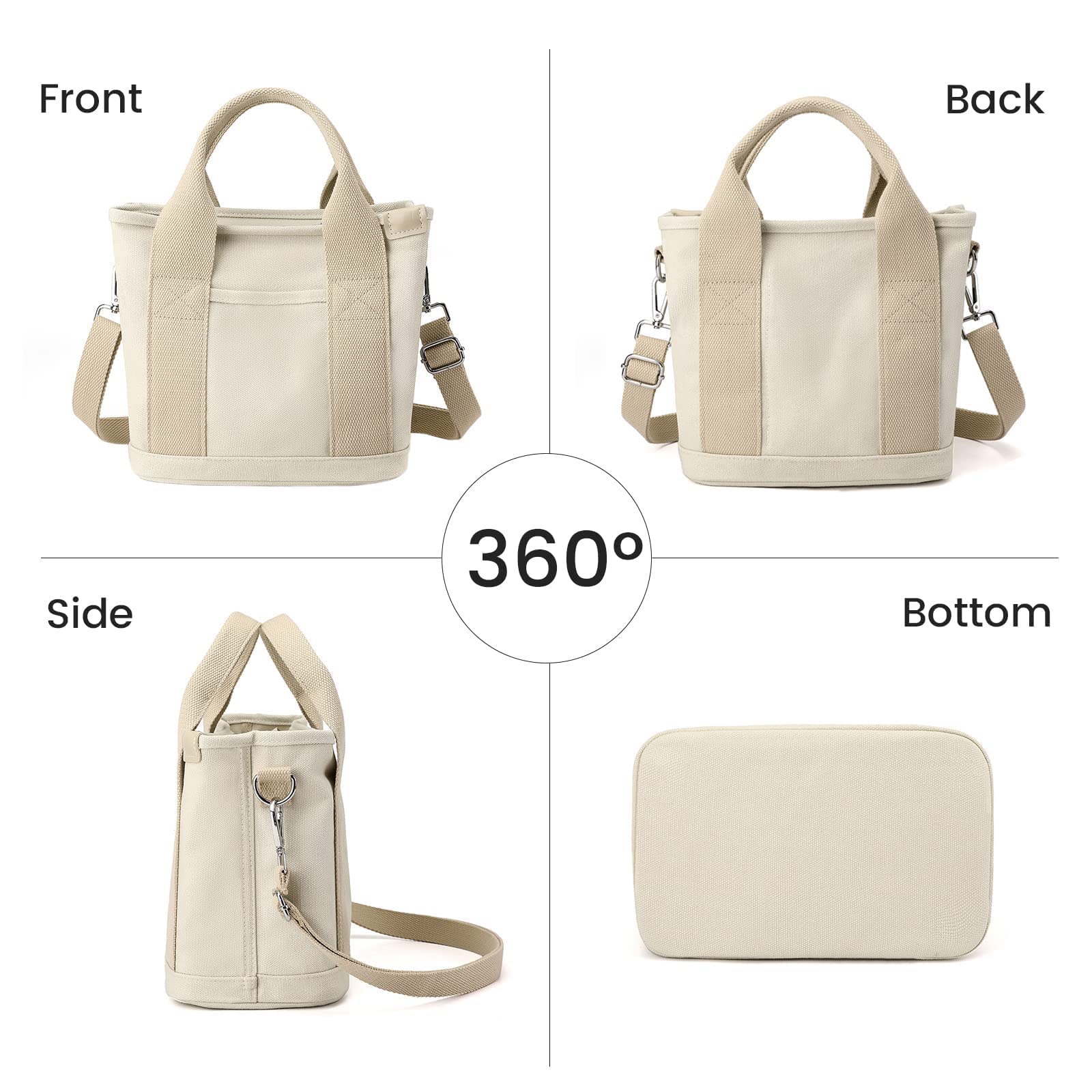 jingyuKJ Women's Canvas Tote Bag with Zipper - Mini Crossbody Purse, Shoulder Bag for School, Work, Shopping & Travel | Durable Handbag for Daily Use, Commuting & Weekend Outings