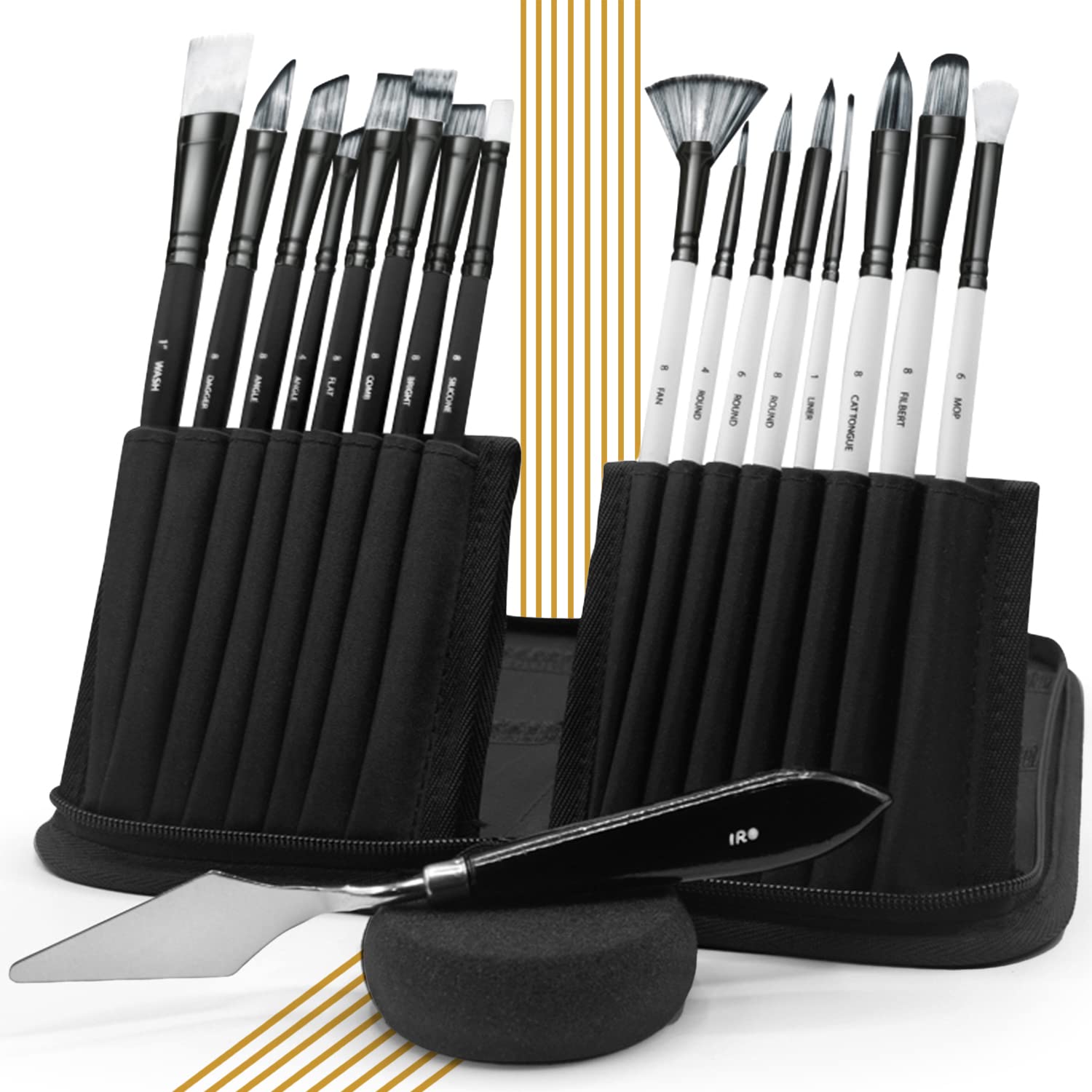 Professional Artist Paint Brush Set of 15 - Flat, Round & Detail Brushes for Acrylic, Oil, Watercolor & Gouache Painting - Includes Knife & Sponge with Storage Case - Perfect for Adults & Kids Artists, Beginners & Professionals - Ideal for Canvas, Paper & DIY Art Projects