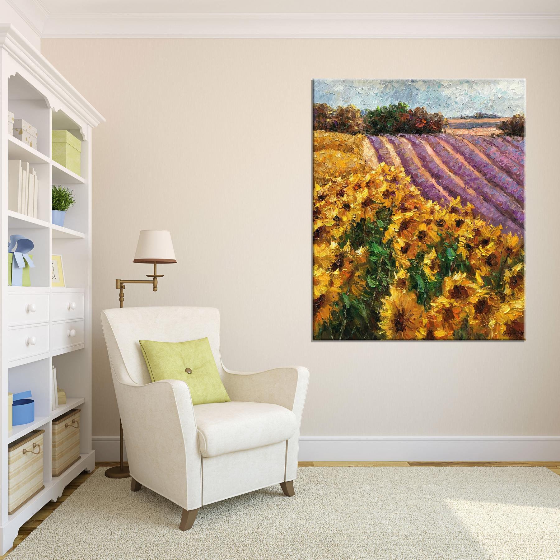 Sunflower Fields Oil Painting - Extra Large Handmade Floral Wall Art with Texture - Contemporary Yellow Artwork for Living Room & Bedroom Decor