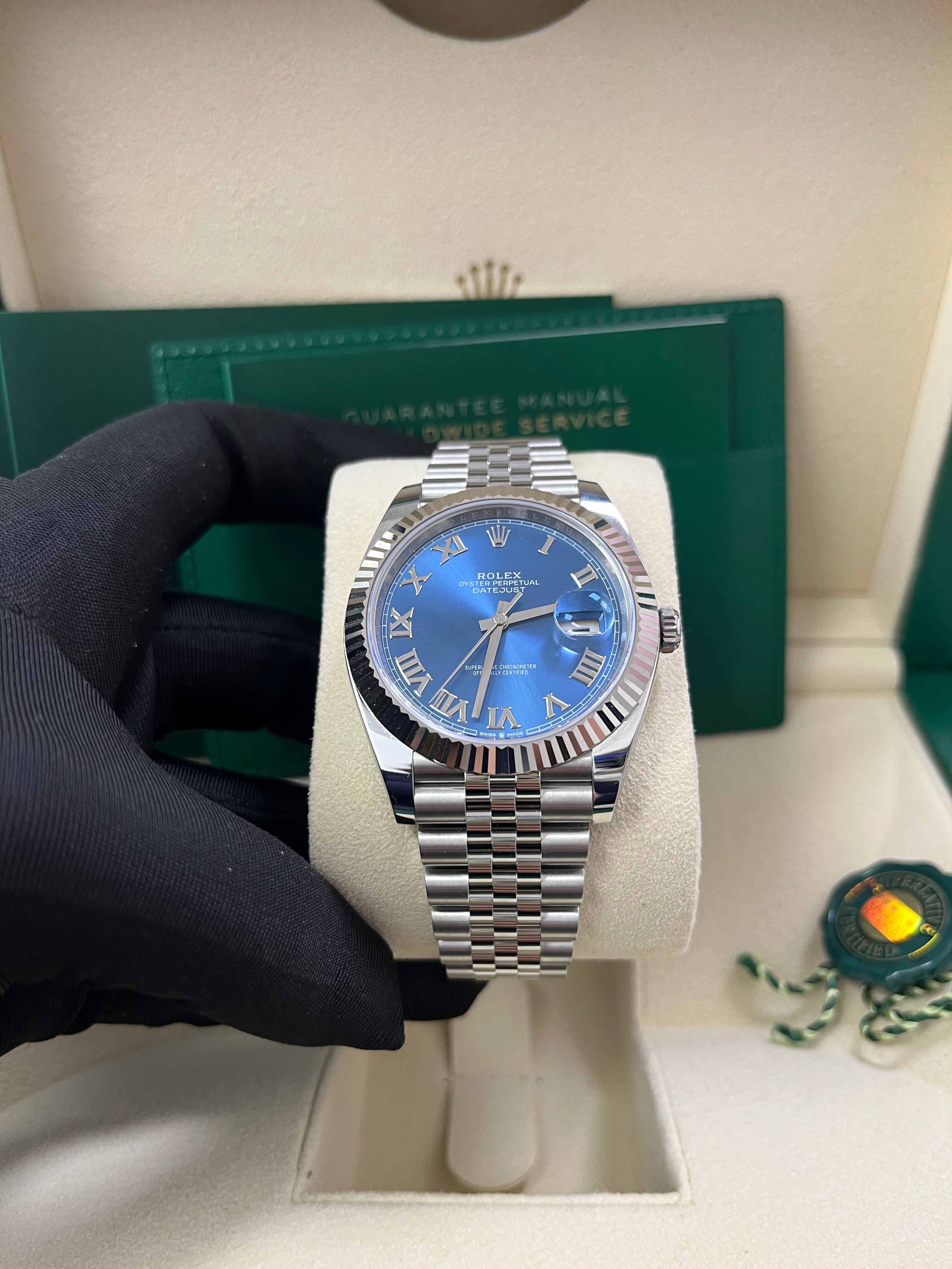 Rolex Datejust 41 Two Tone White Gold & Steel Watch - Blue Roman Dial, Fluted Bezel (Ref# 126334) | Luxury Dress Watch for Men, Business & Formal Occasions