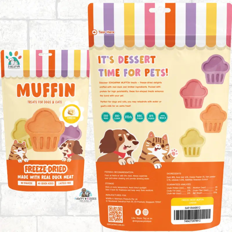 Freeze Dried Muffin Dog & Cat Treats with Real Duck Meat - 100g, 5 Flavor Options | All-Natural Training Snacks for Puppies, Kittens & Adult Pets | Perfect for Reward, Travel & Dental Health Care