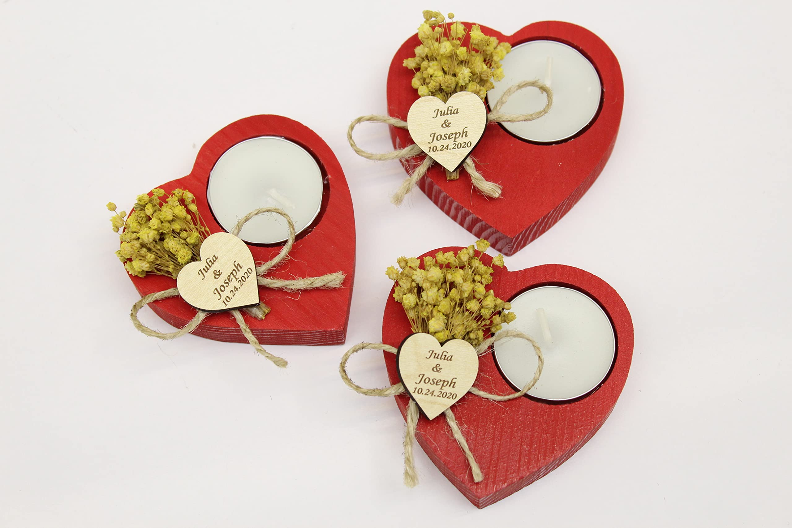 Personalized Heart Shaped Candle Holders - Romantic Wedding Favors, Bridal Shower Gifts, Funeral Memorial Candles & Guest Gifts - Elegant Tealight Holders for Home Decor, Wedding Centerpieces & Special Occasions
