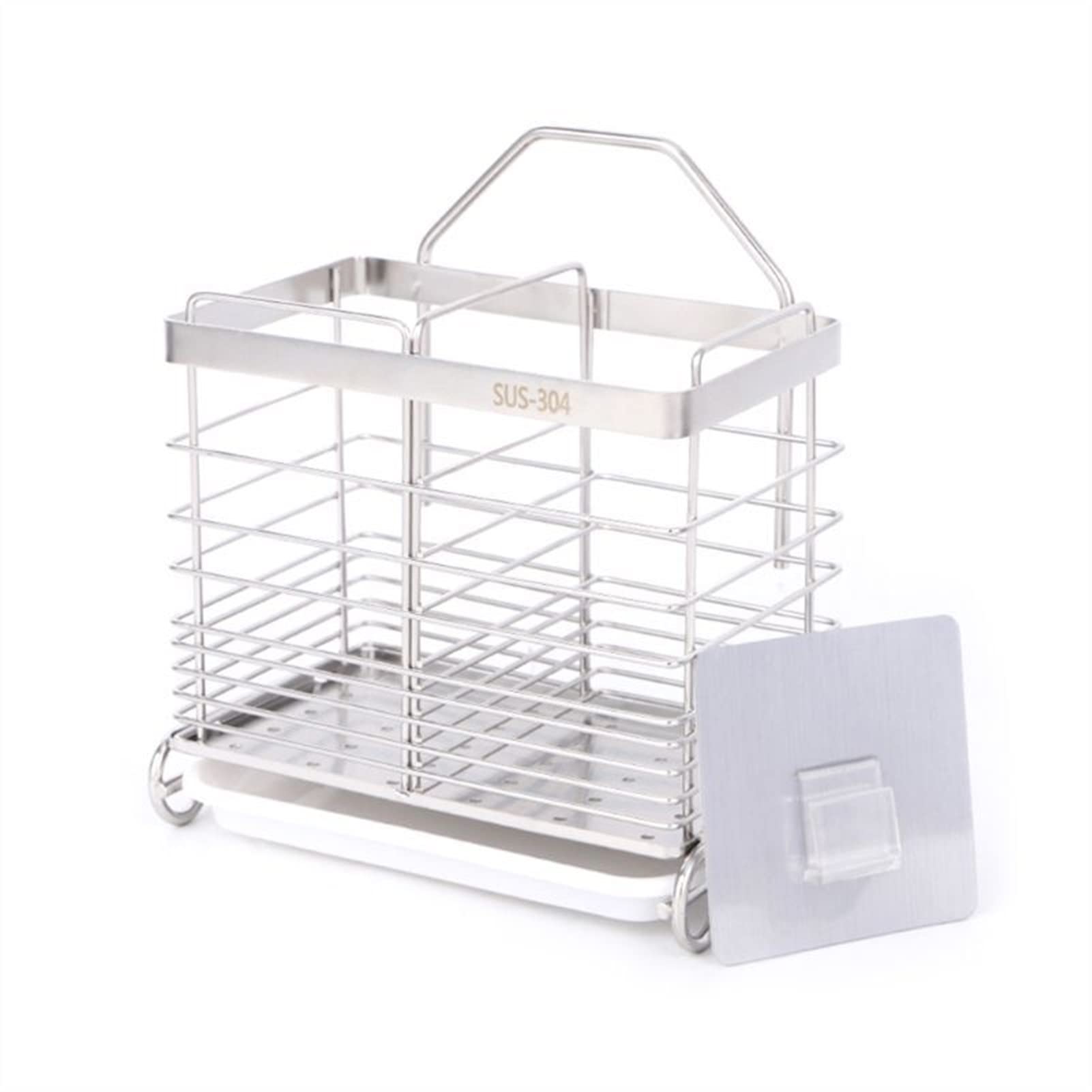 Stainless Steel Cutlery Drainer & Utensil Holder - 2 Slot Square Chopstick Cage Tool for Spoons, Forks, Knives | Drying Rack for Kitchen Countertop, Dishwasher Organization & Space Saving Storage