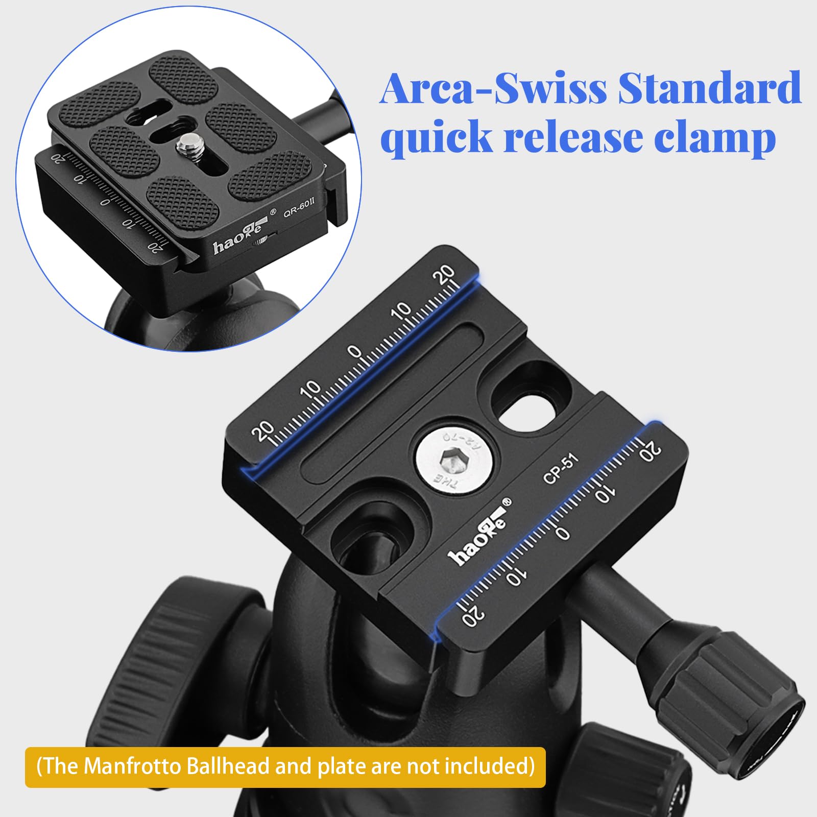 Haoge Combo Boss Adapter Converter - 50mm Arca Swiss Compatible Quick Release Clamp for Manfrotto Tripod Ball Head Replacement | Perfect for DSLR Cameras, Video Shooting & Outdoor Photography