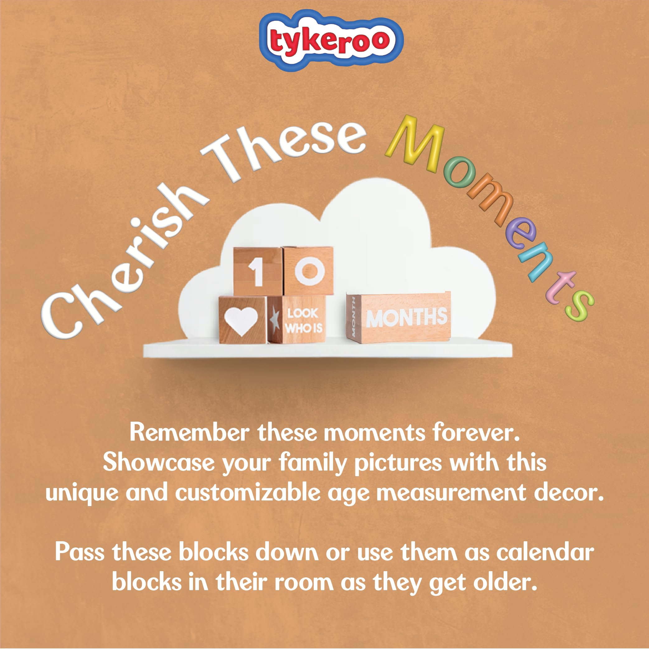 Tykeroo Baby Monthly Milestone Blocks - Natural Beech Wood Nursery Decor - Newborn Photography Props - Perfect Baby Shower Gift for Boys & Girls | Capture Precious Moments from 1-12 Months