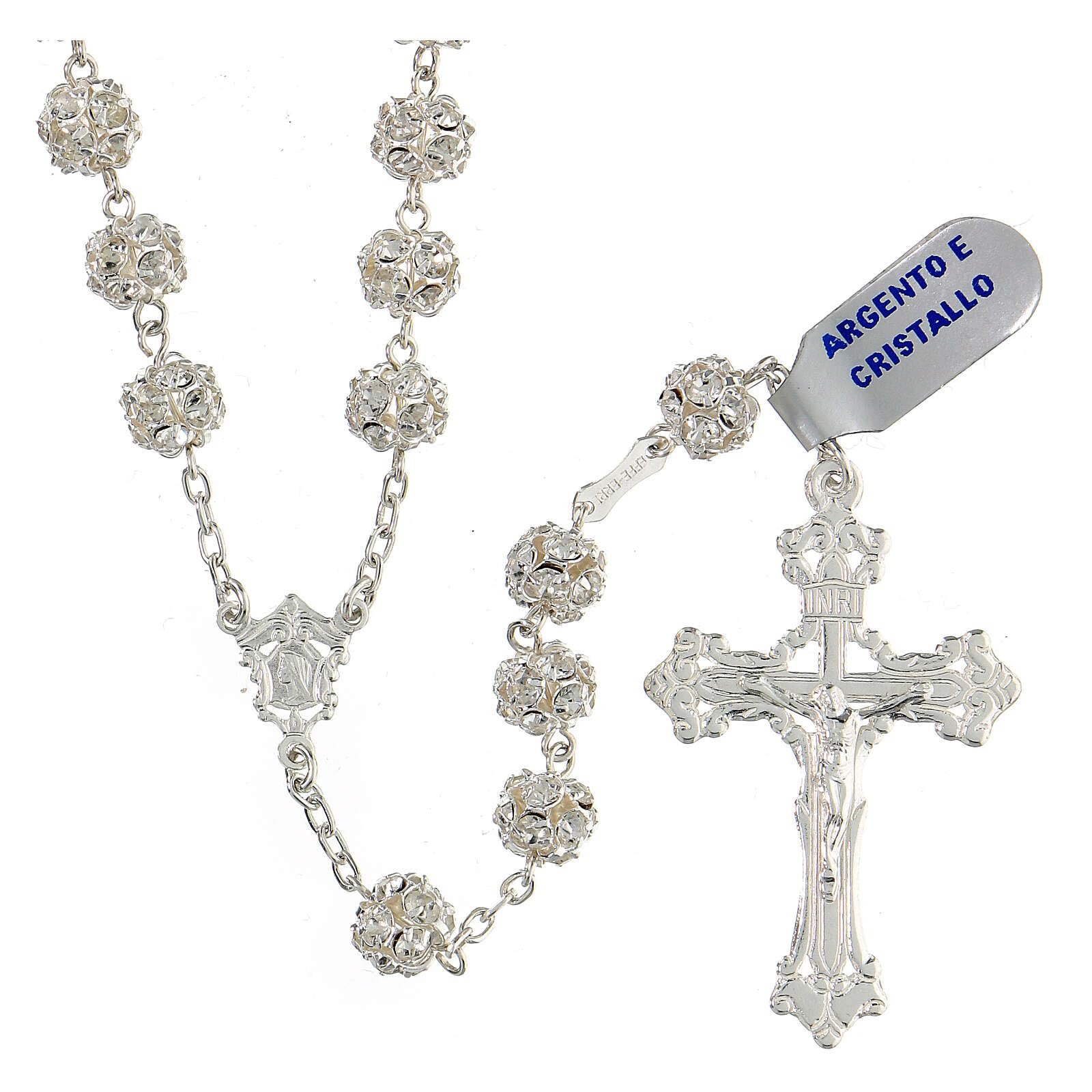 925 Sterling Silver Rosary Beads with 8mm Crystal-Encrusted Beads - Perfect for Prayer, Meditation & Catholic Gifts