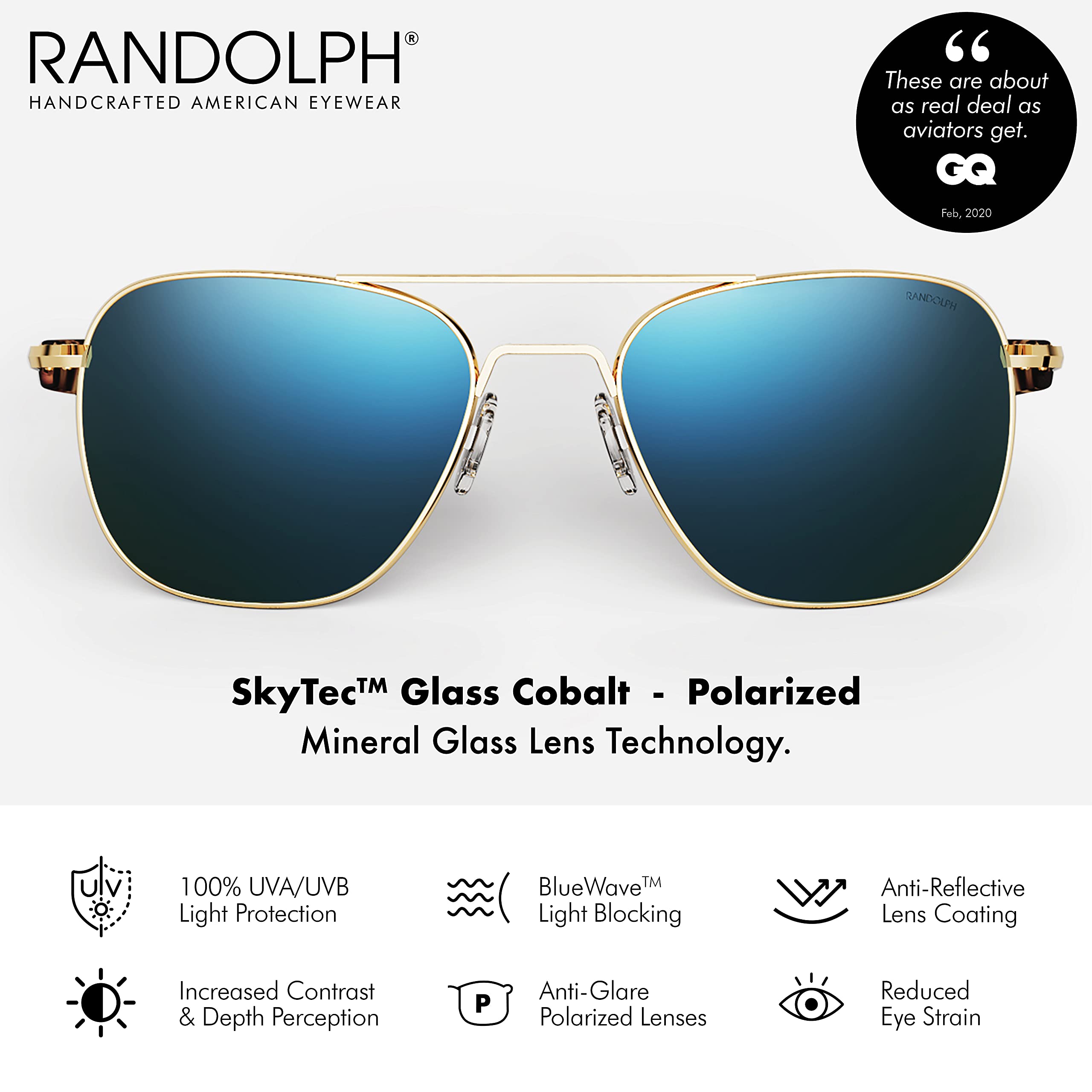 Randolph USA Gold Classic Aviator Sunglasses for Men & Women - 100% UV Protection - Polarized Pilot Shades for Driving, Outdoor Activities & Fashion