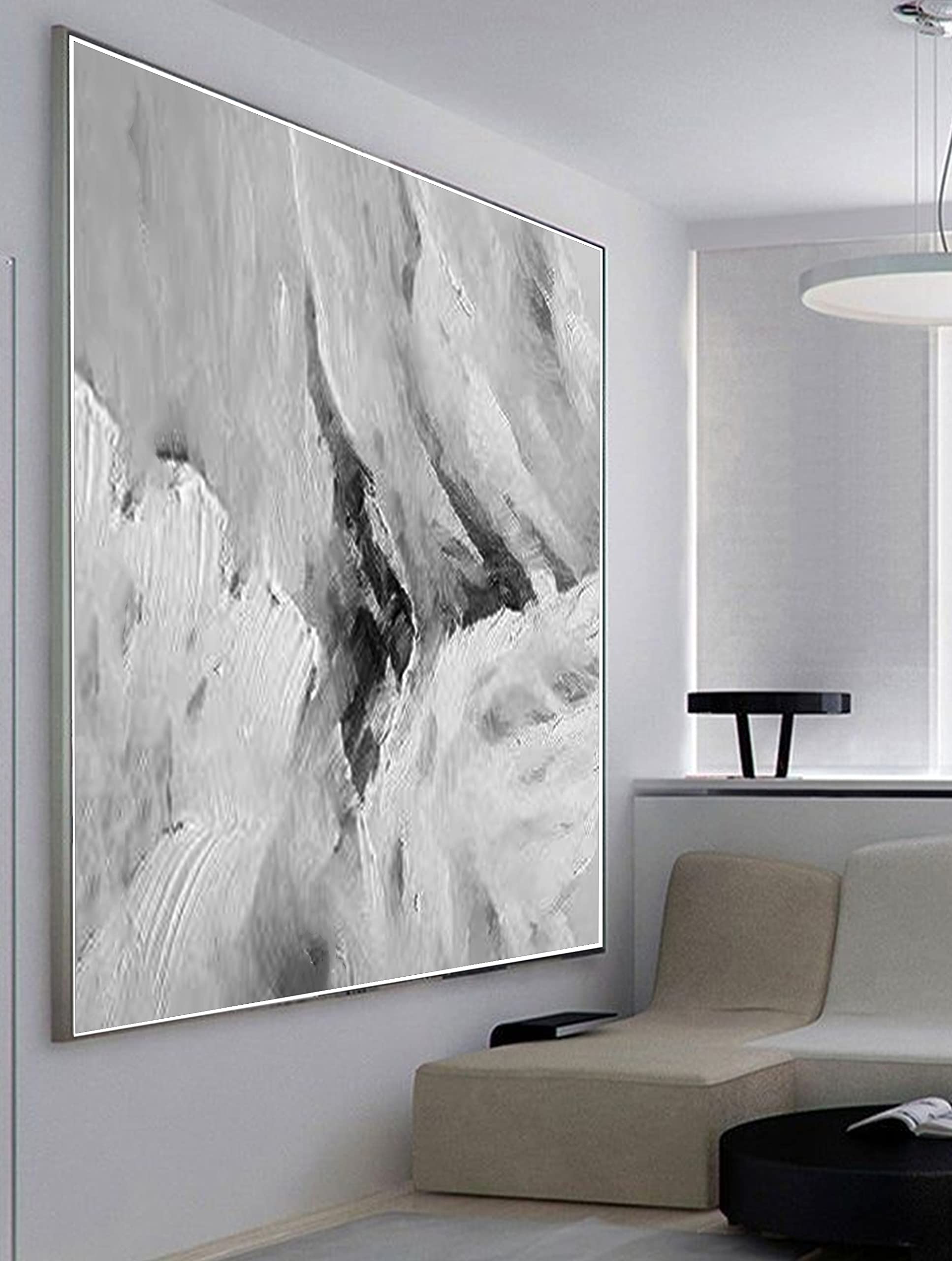 Large Textured Abstract Painting - Hand Painted Modern Wall Art - Unframed Black & White Canvas Artwork (36x36 inch) - Contemporary Home Decor for Living Room, Bedroom & Office