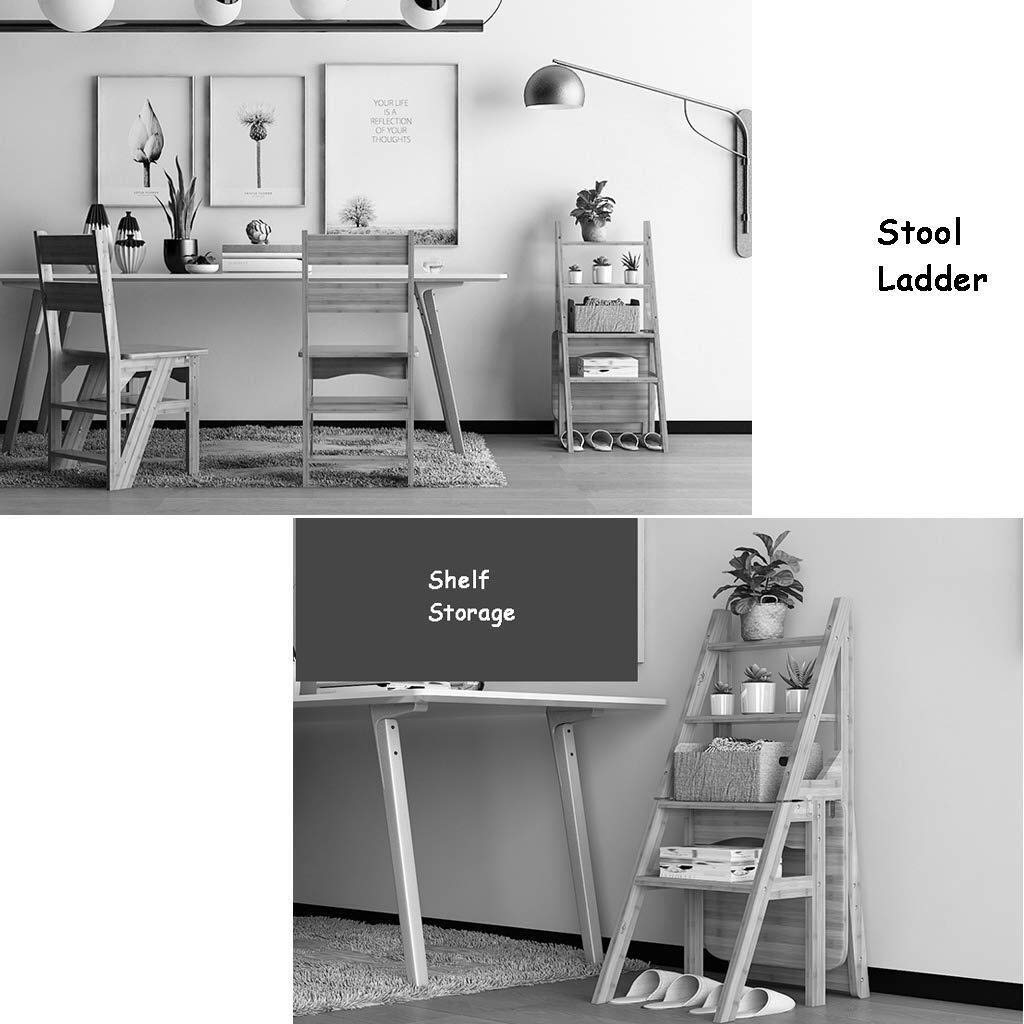 NEVKA 4-Step Foldable Wooden Ladder - Lightweight Folding Step Stool with Backrest, Multi-Purpose Kitchen & Garden Stool for Home, Office, and Outdoor Use