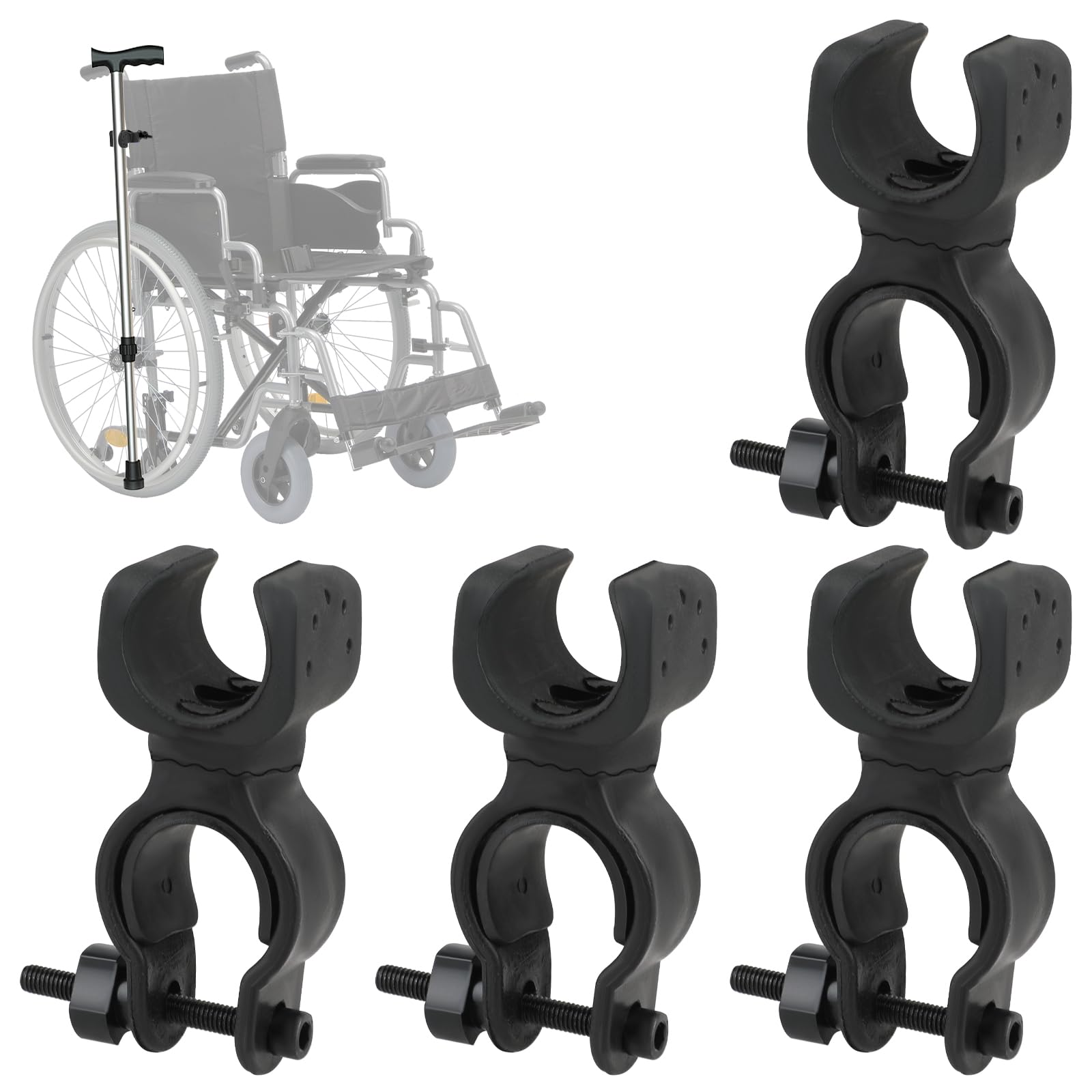 Bewudy 4-Pack Universal Cane Holder for Walkers, Rollators, Wheelchairs & Electric Scooters - Durable Walking Stick Accessory for Seniors & Mobility Aids - Perfect for Home, Hospital & Outdoor Use