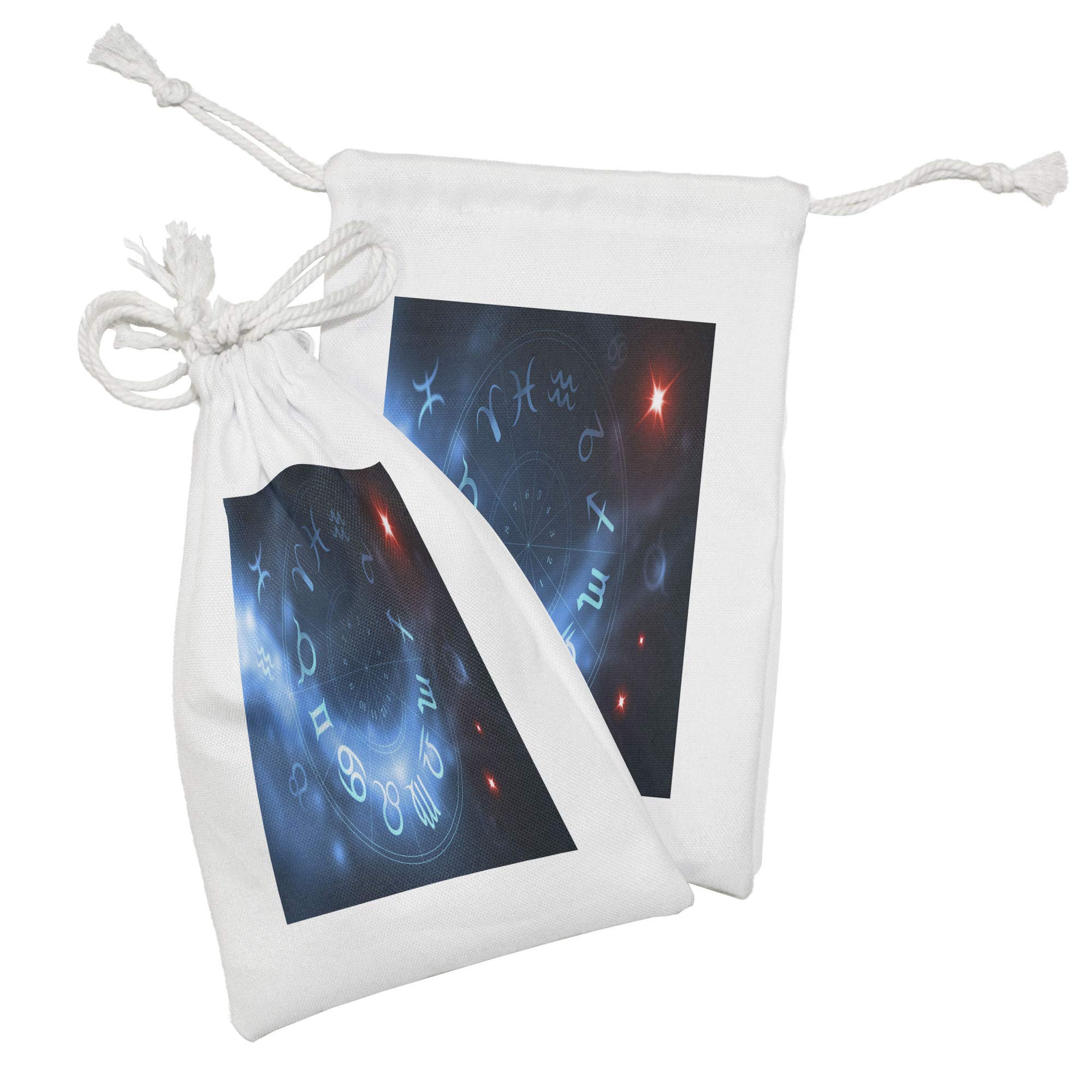 Ambesonne Astrology Fabric Pouch Set of 2 - Horoscope Circle Signs for Virgo, Scorpio, Sagittarius - Small Drawstring Bag for Toiletries, Masks, Jewelry & Party Favors - 9