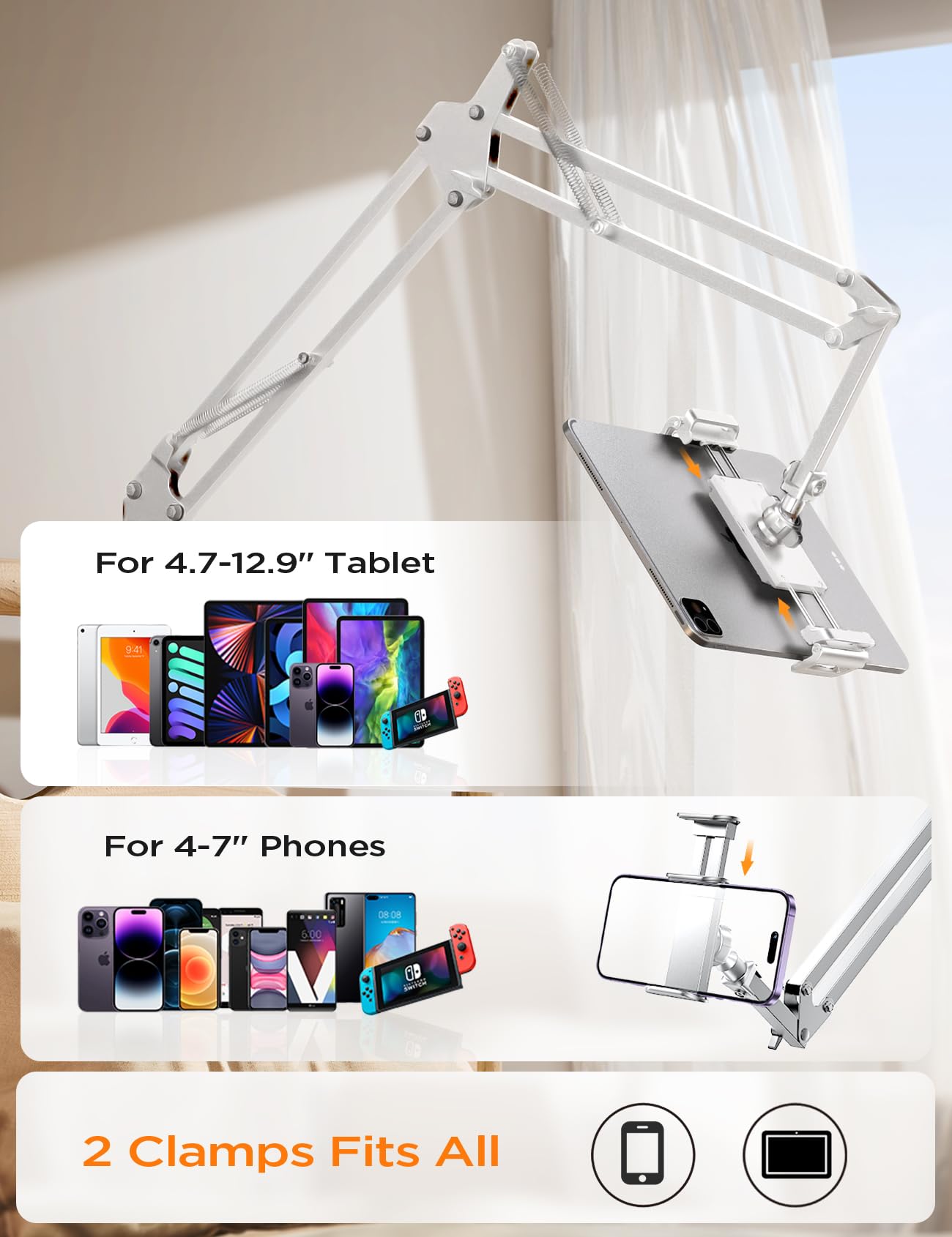 LISEN Ultra Sturdy Gooseneck Tablet Stand & Phone Holder - Adjustable Desk Mount for iPad, iPhone, Kindle (4-13