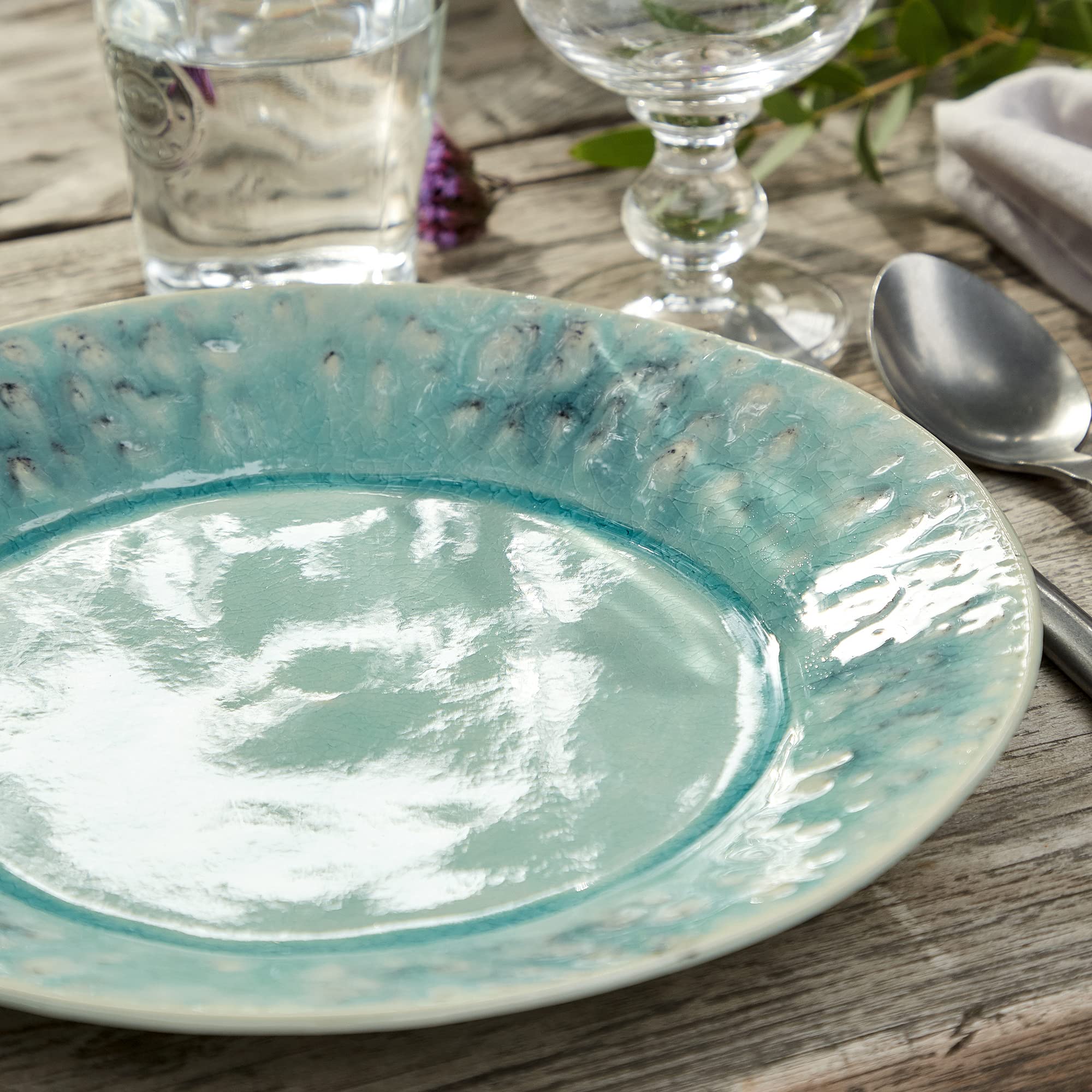 Costa Nova Ceramic Stoneware 5-Piece Dinnerware Set for 1 - Madeira Collection in Blue | Microwave & Dishwasher Safe Plates & Bowls | Food Safe Glazed Tableware | Restaurant Quality Dinner Set for Home, Restaurant or Outdoor Dining