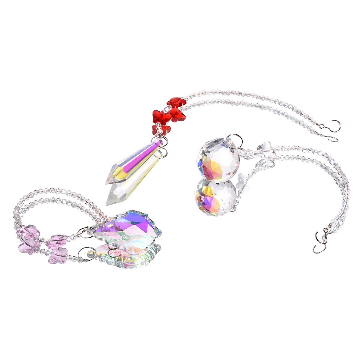 Crystal Glass Prism Ball - Rainbow Maker with Chakra AB Coating - Hanging Suncatcher for Windows, Home Decor & Spiritual Healing - Perfect Gift Set (Pack of 3) for Meditation Rooms, Living Spaces & Outdoor Gardens