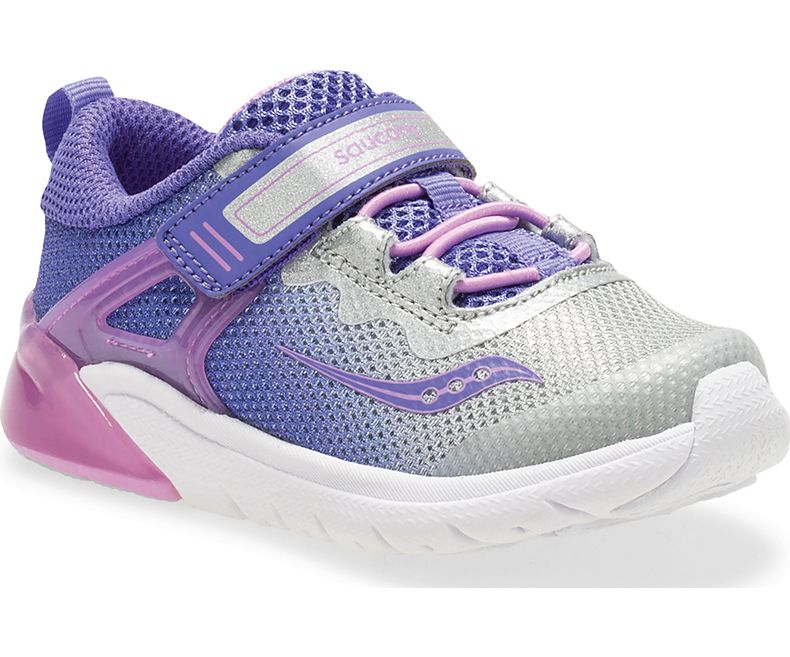 Saucony Purple and Silver Flash Glow Jr Toddler Sneakers - Light-Up Running Shoes for Kids, Comfortable Walking Shoes for Boys & Girls - Perfect for Playground, School & Daily Activities