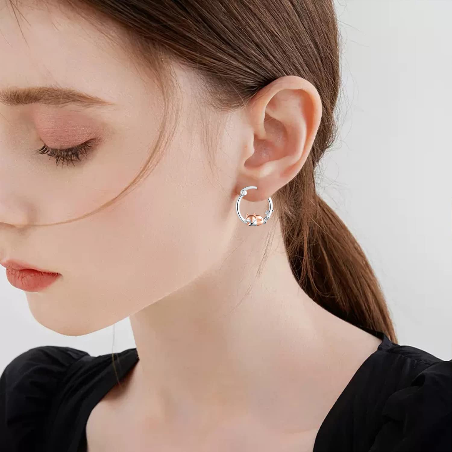 925 Sterling Silver Cute Animal Hoop Earrings for Women - Cow, Fox, Koala & Giraffe Huggie Ear Jewelry | Perfect Gift for Animal Lovers | Everyday Wear, Office & Party Accessories