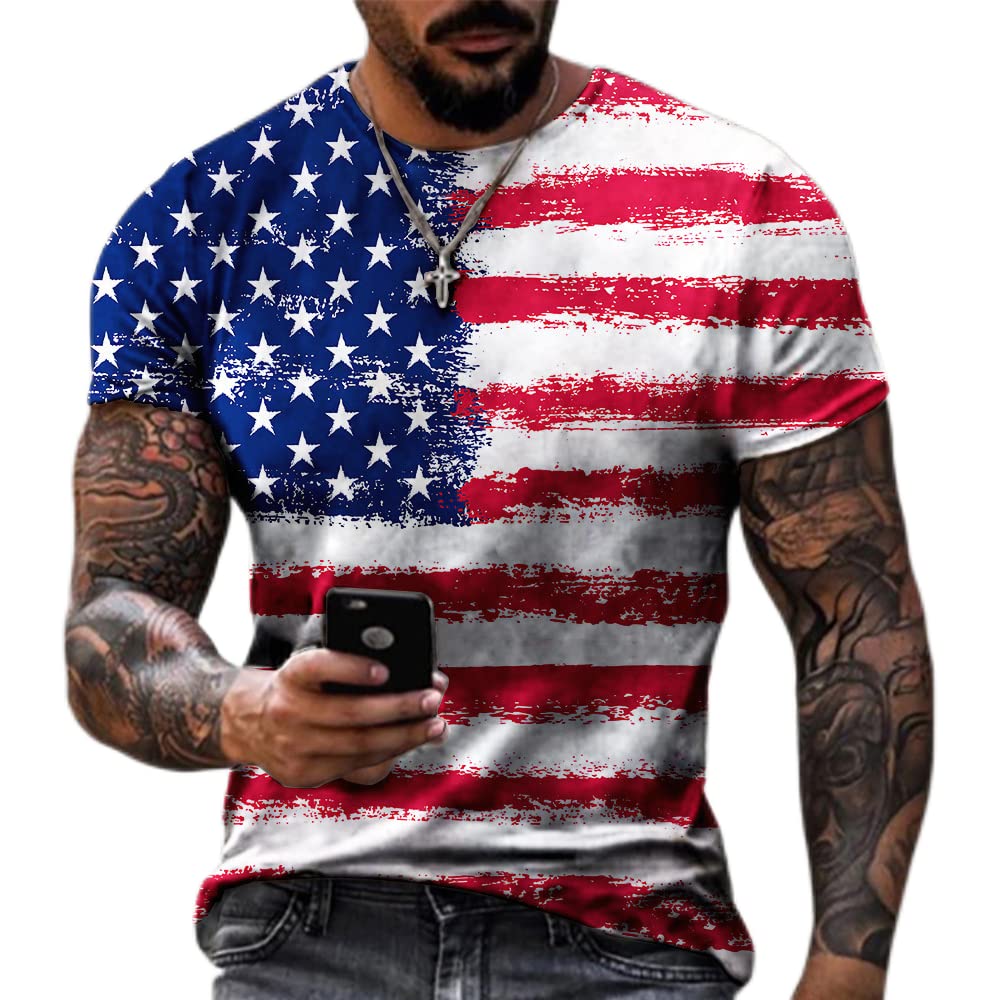 American Flag 3D Printed Men's T-Shirt - Patriotic Graphic Tee, Summer Casual Crew Neck Short Sleeve Shirt for Men - Perfect for 4th of July, BBQ Parties & Outdoor Activities