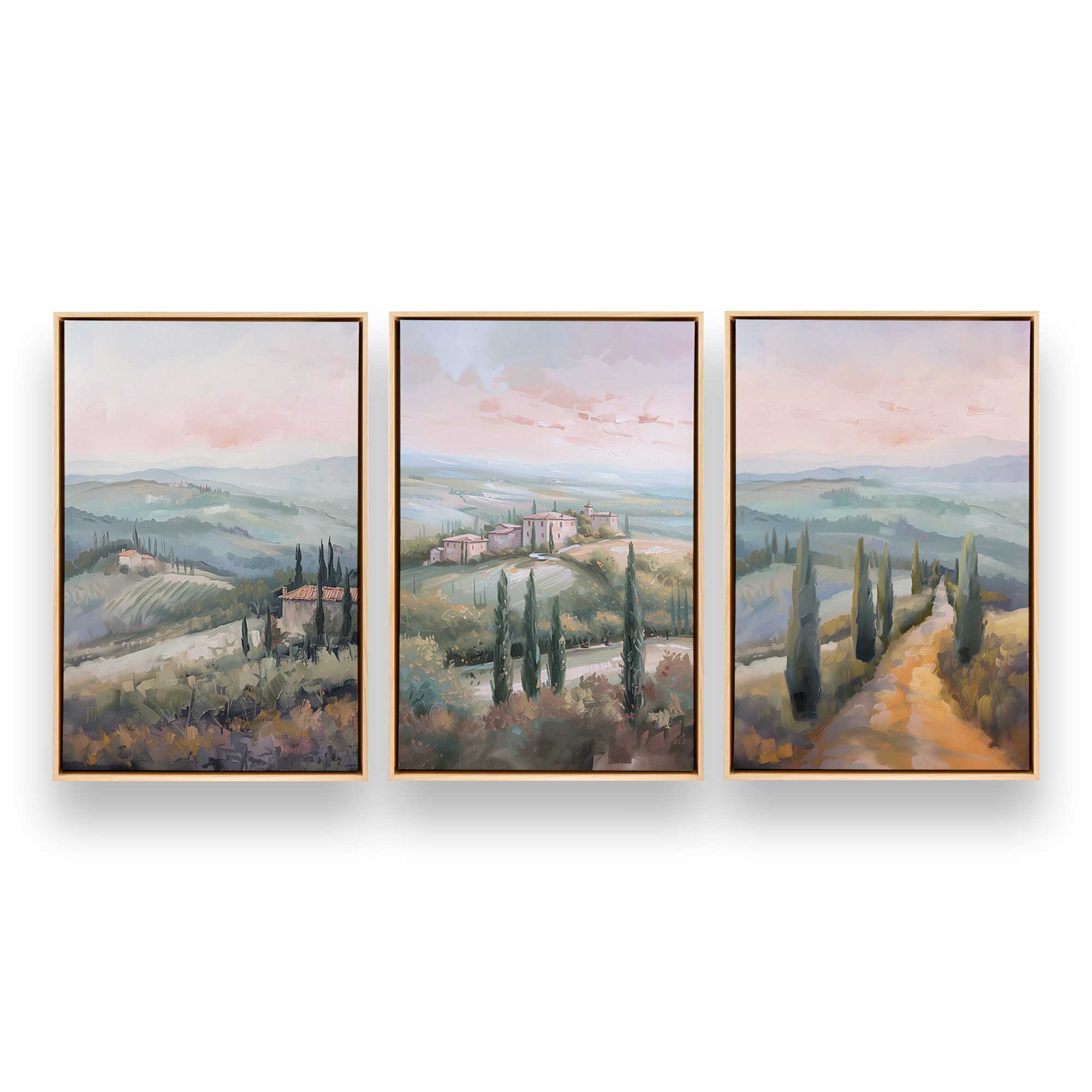 Tuscany Sunset Canvas Wall Art - Set of 3 Hand-Painted Landscape Prints for Living Room, Bedroom & Office Decor | Italian Countryside Scenery Home Décor