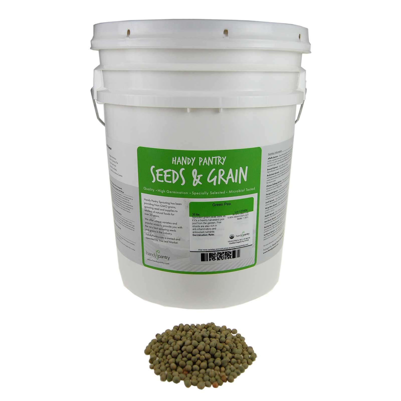 Organic Green Pea Sprouting Seeds - 35 Lb Bulk (Handy Pantry Brand) - for Home Gardening, Microgreens, Cooking, Soup & Emergency Food Storage - Perfect for Hydroponics, Vegan Diets & Healthy Meal Prep