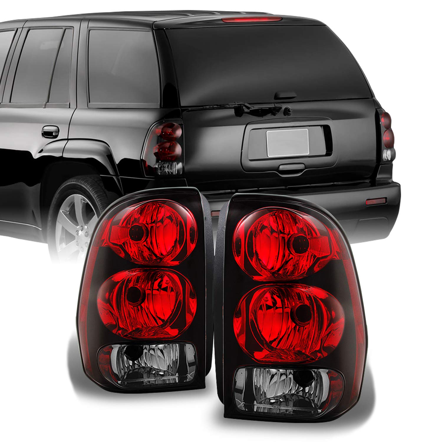 AKKON Red & Clear LED Tail Lights Replacement Pair for Chevy Trailblazer SUV - Left & Right Brake Lamps - Perfect for Night Driving & Enhanced Safety