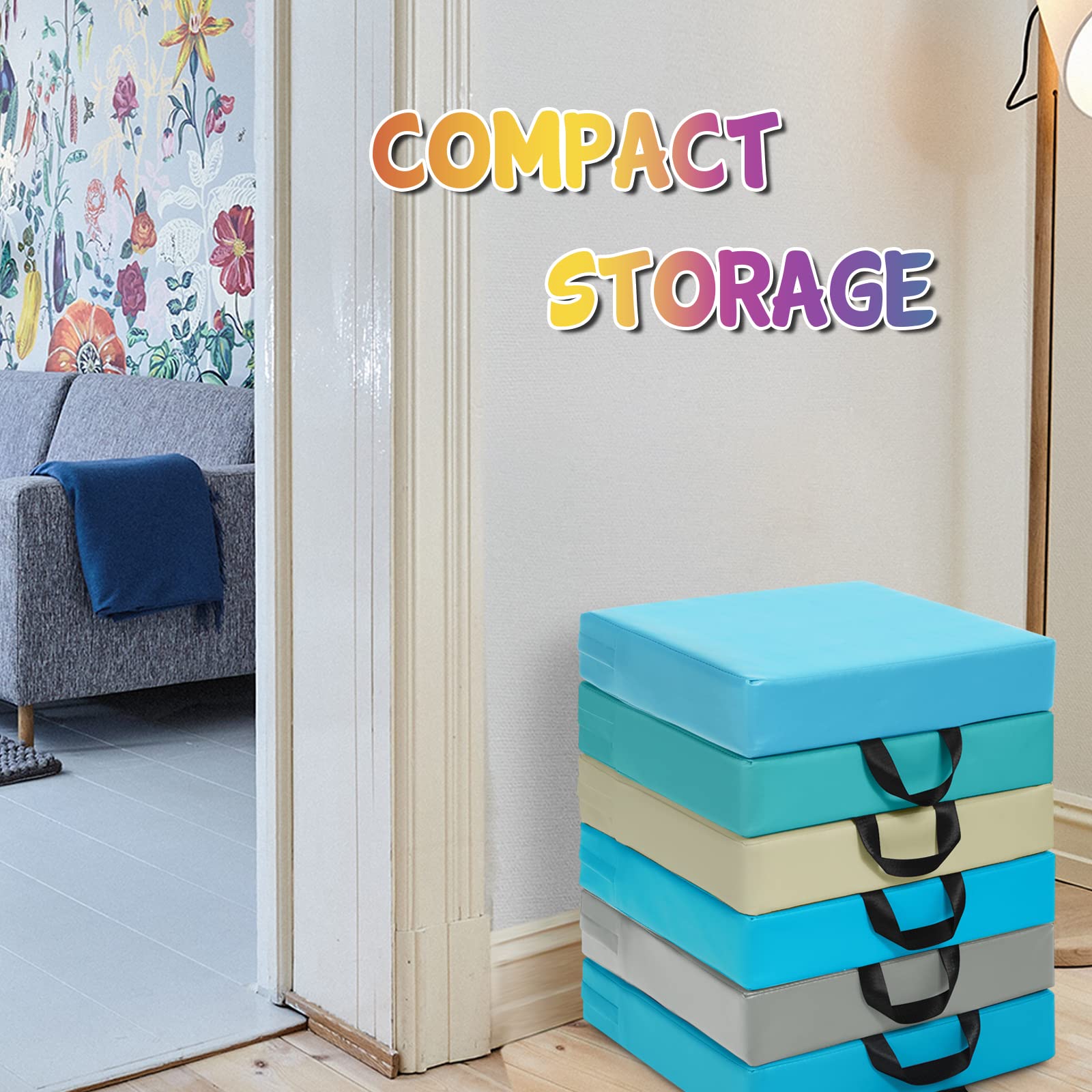 Costzon 6-Piece 15 Inch Thick Waterproof Floor Cushions for Kids - Soft Flexible Seating with Handles for Daycare, Classroom, Home & Nursery - Portable Deluxe Foam Seating for Preschool & Kindergarten - Perfect for Reading Nooks, Play Areas & Group Activities