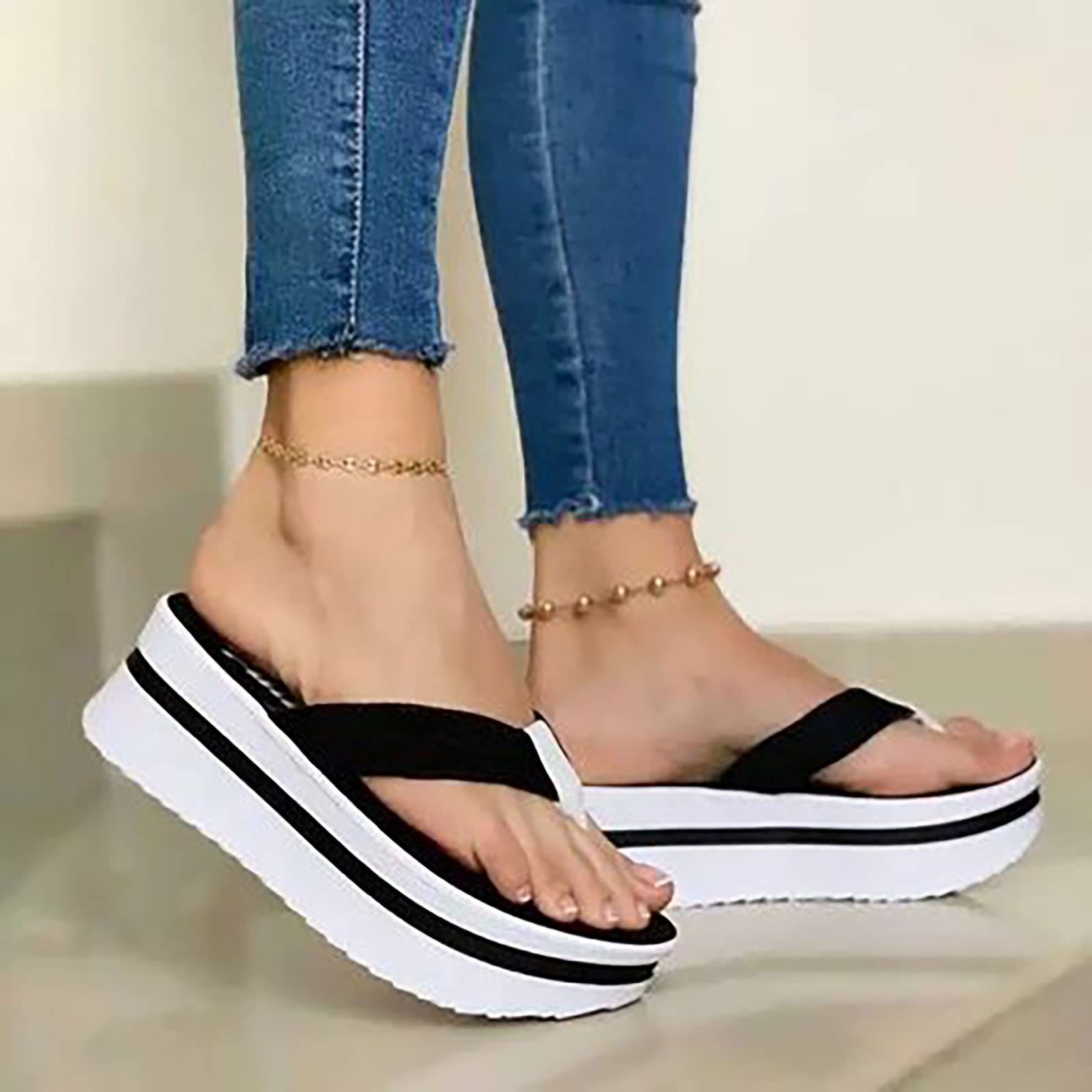 Coersd Women's Large Size T-Strap Sandals - Dressy Flat Boho Roman Sandals with Thick Sole | Open Toe Casual Beach Flip Flops for Summer, Vacation & Outdoor Wear