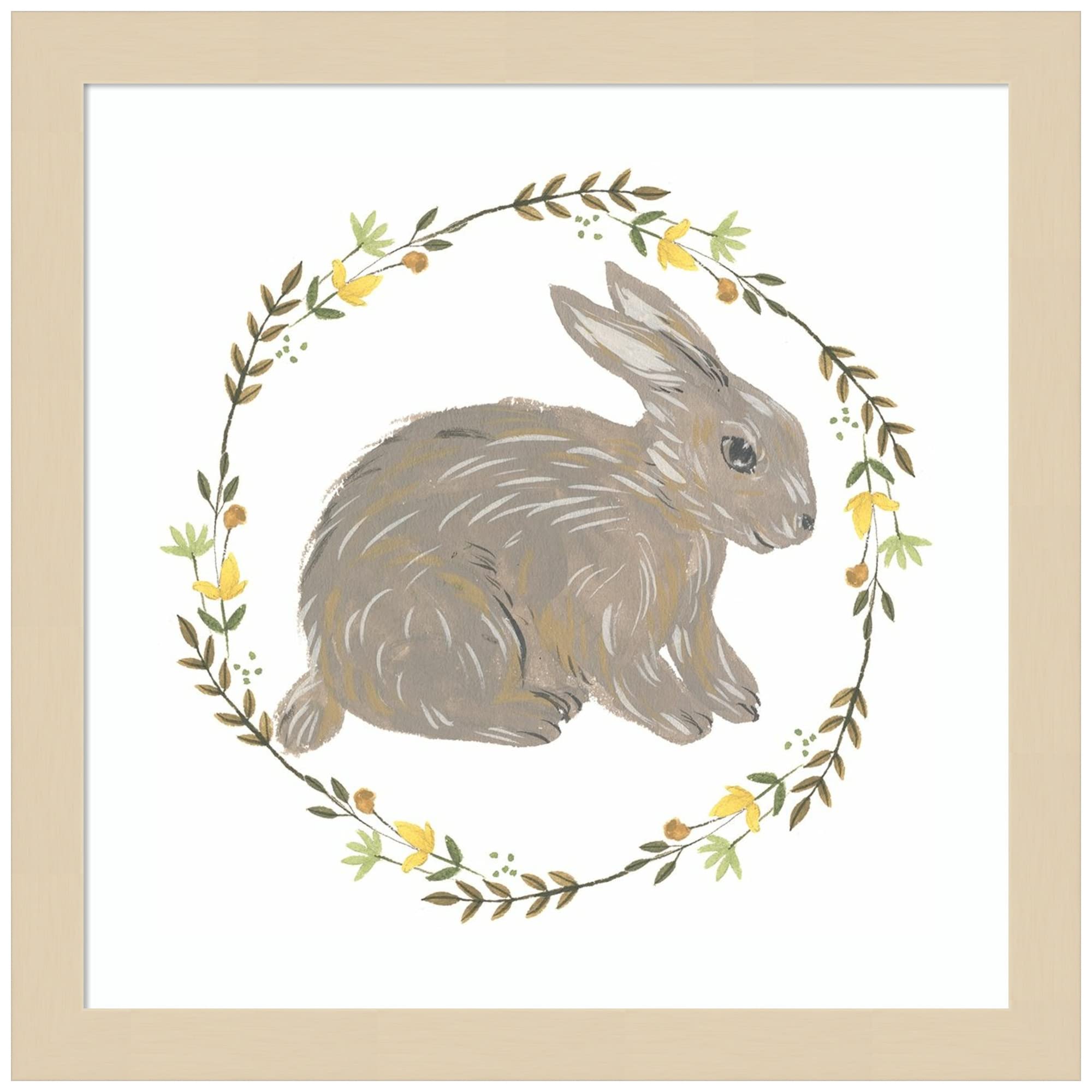 Amanti Art Wood Framed Wall Decor - Happy Bunny Day Print by Melissa Wang, 13x13 Inches, Svelte Natural Frame - Perfect for Easter Home Decor, Nursery & Spring Living Room