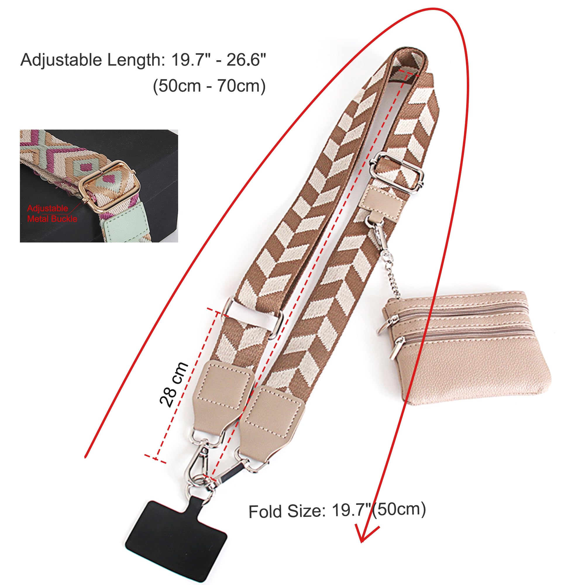 Adjustable Crossbody Phone Strap with Zippered Wallet Pouch - Universal Clip and Go Strap for All Smartphones (Khaki) - Perfect for Hands-Free Shopping, Travel & Outdoor Activities