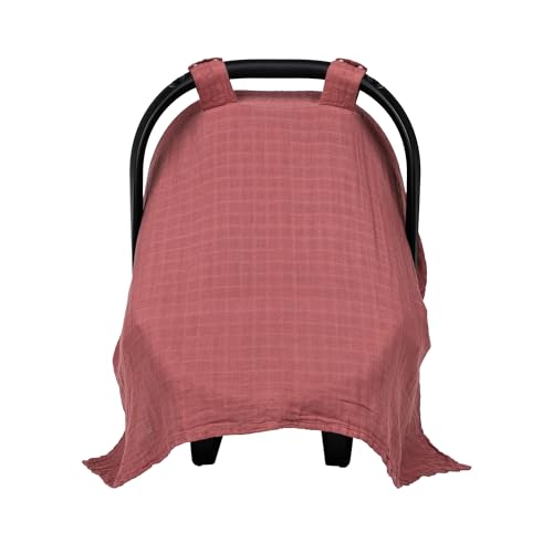 Meracorallo Muslin Baby Car Seat Cover – Lightweight, Breathable & Soft Infant Carrier Canopy for Boys & Girls (Earthy Red) – Perfect for Strollers, Shopping & Outdoor Protection