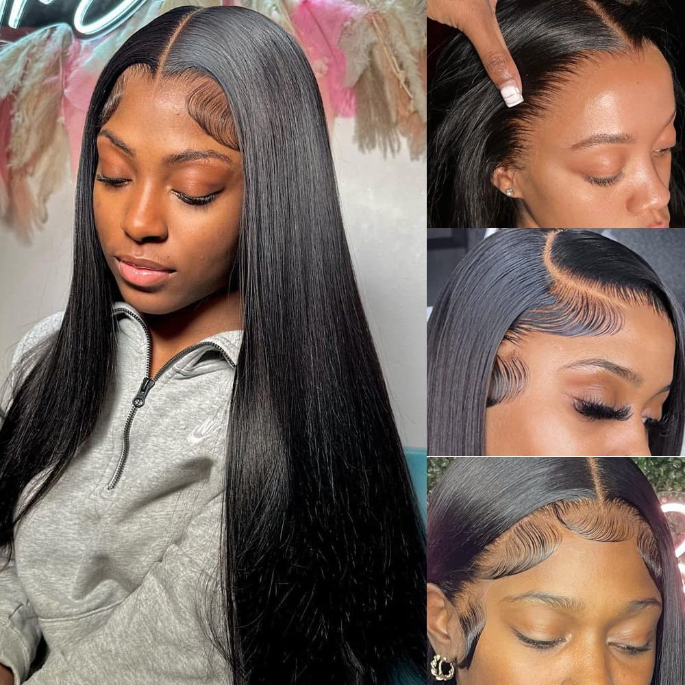 13x4 Straight Lace Front Wigs Human Hair - Pre Plucked 180% Density HD Transparent Frontal Wig for Black Women with Baby Hair (22 Inch) | Natural Look for Daily Wear, Parties & Special Occasions