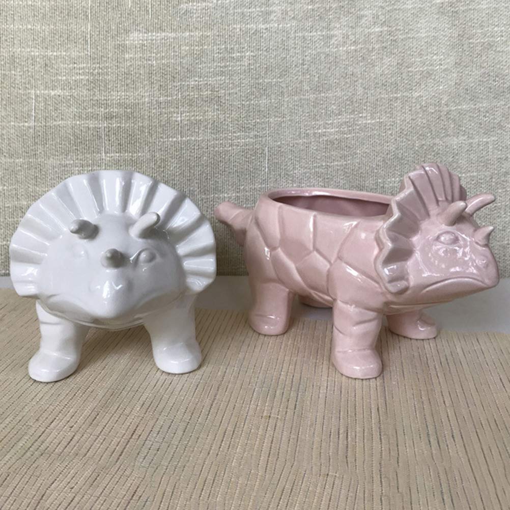 DOITOOL Ceramic Triceratops Succulent Planter - White Dinosaur Flower Pot for Small Plants, Cactus, Air Plants - Perfect for Home, Office Desk Decor & Gift Idea