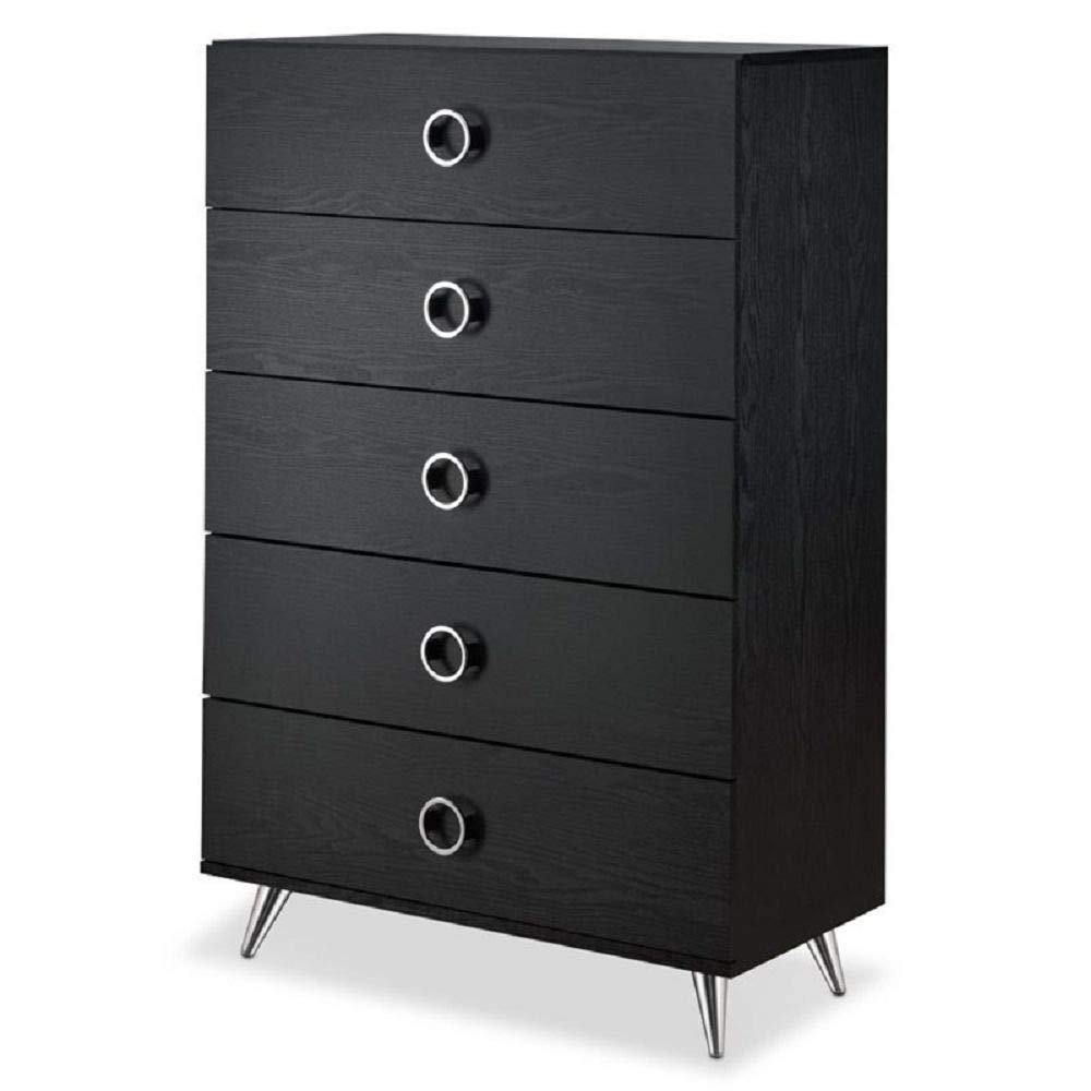 FAMIROSA 5-Drawer Dresser with Smooth Metal Gliding Rails - Black Wooden Chest, 32