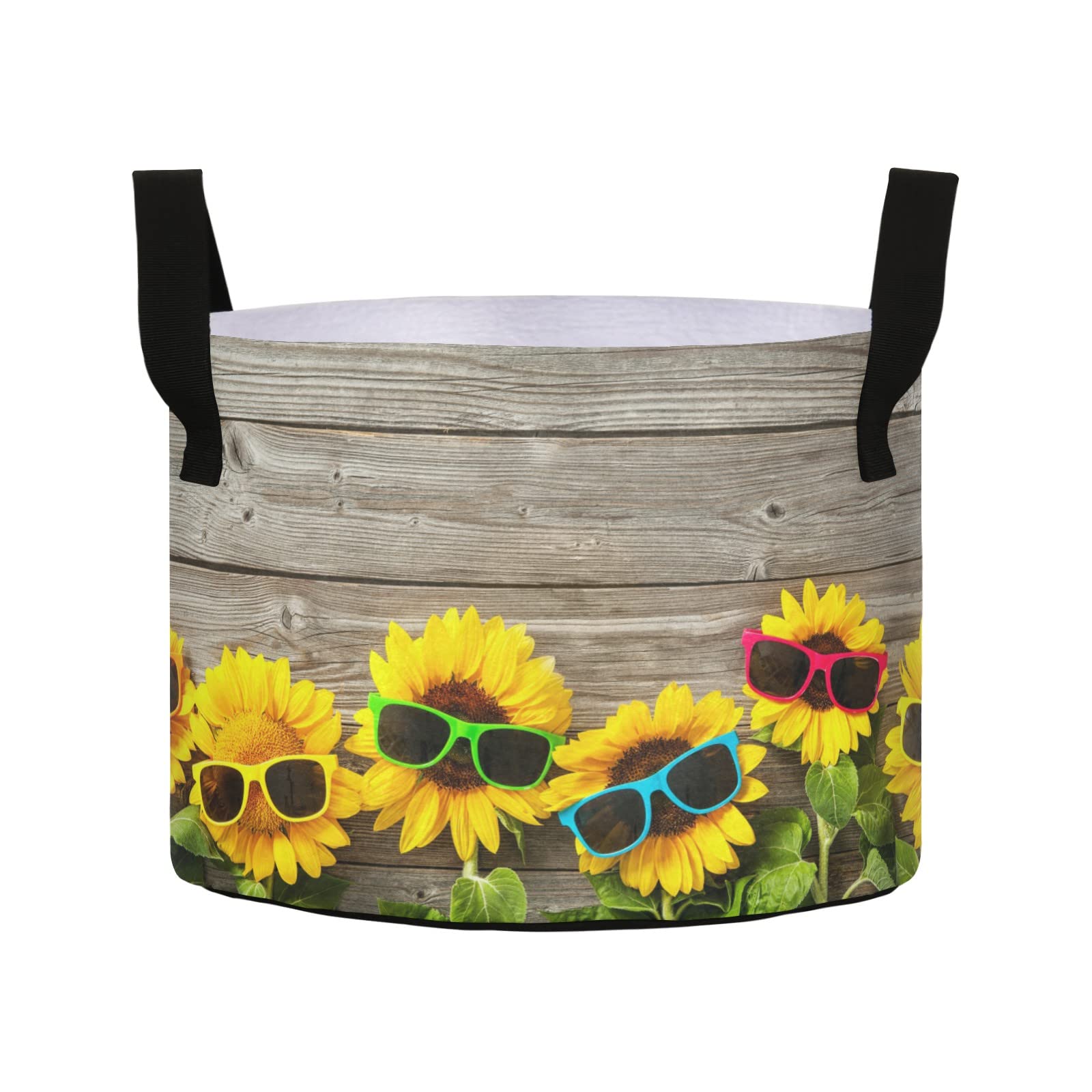 10 Gallon Sunflower with Sunglasses Grow Bags - Durable Felt Cloth Planter Pots for Vegetables, Flowers & Plants - Garden Pots with Sturdy Handles for Indoor/Outdoor Planting