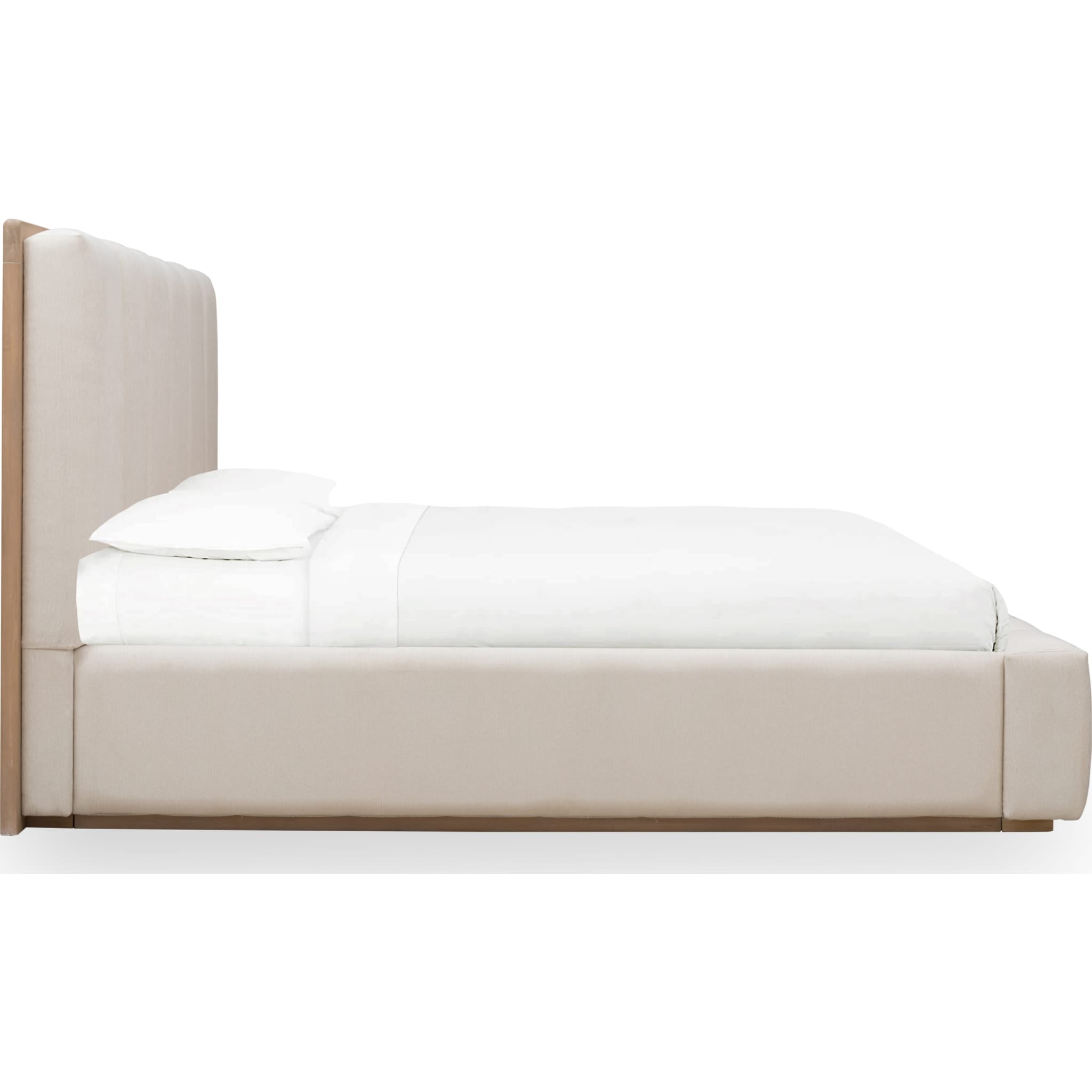Gardenia Wood Frame Upholstered Platform Bed - Queen Size Cotton Linen Fabric with Chai Finish - Modern Bedroom Furniture for Master Suite, Guest Room & Dorm