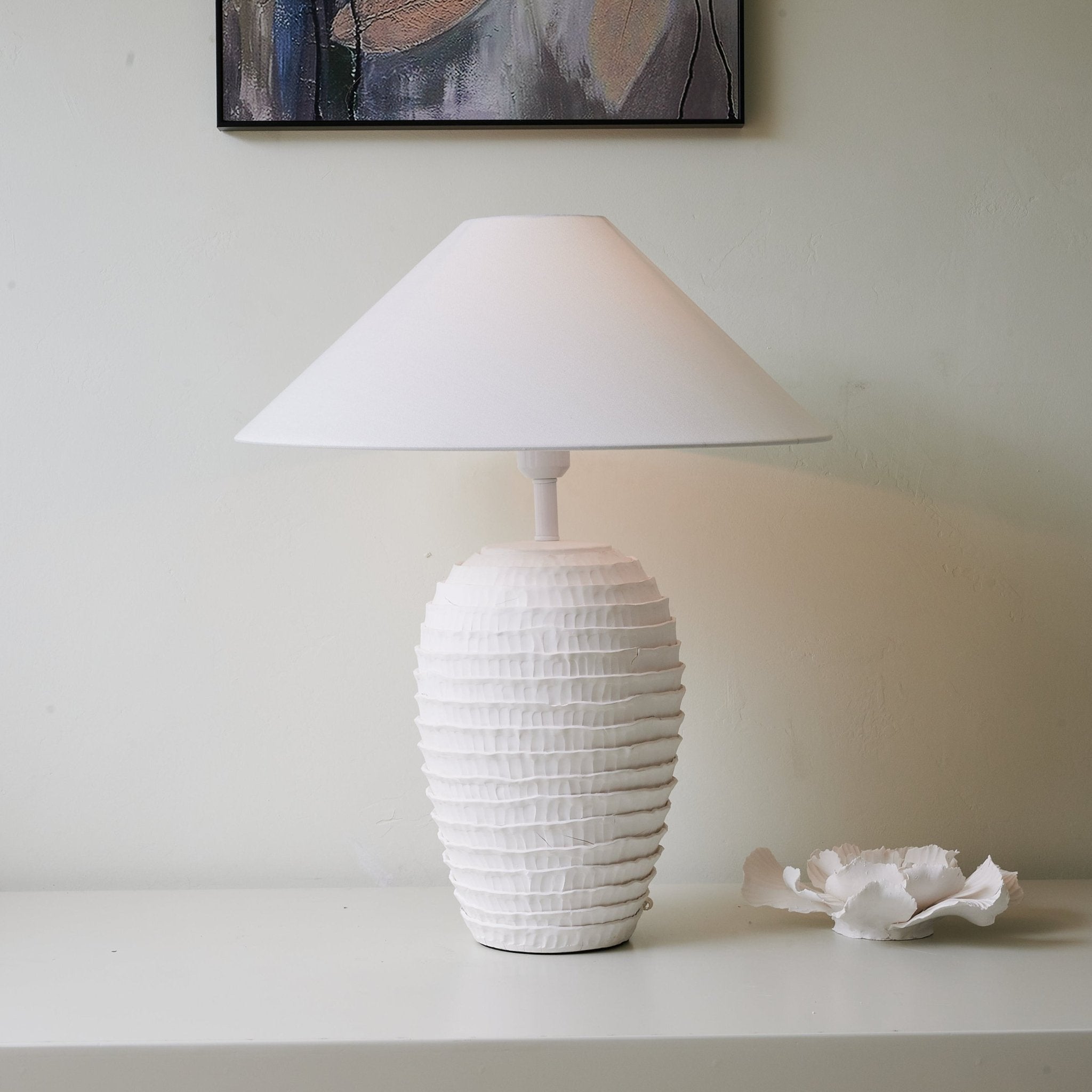 Nivara Ripple Table Lamp - Modern LED Nightstand Light with Touch Control, Dimmable Warm White Light for Bedroom, Living Room, Office & Home Decor