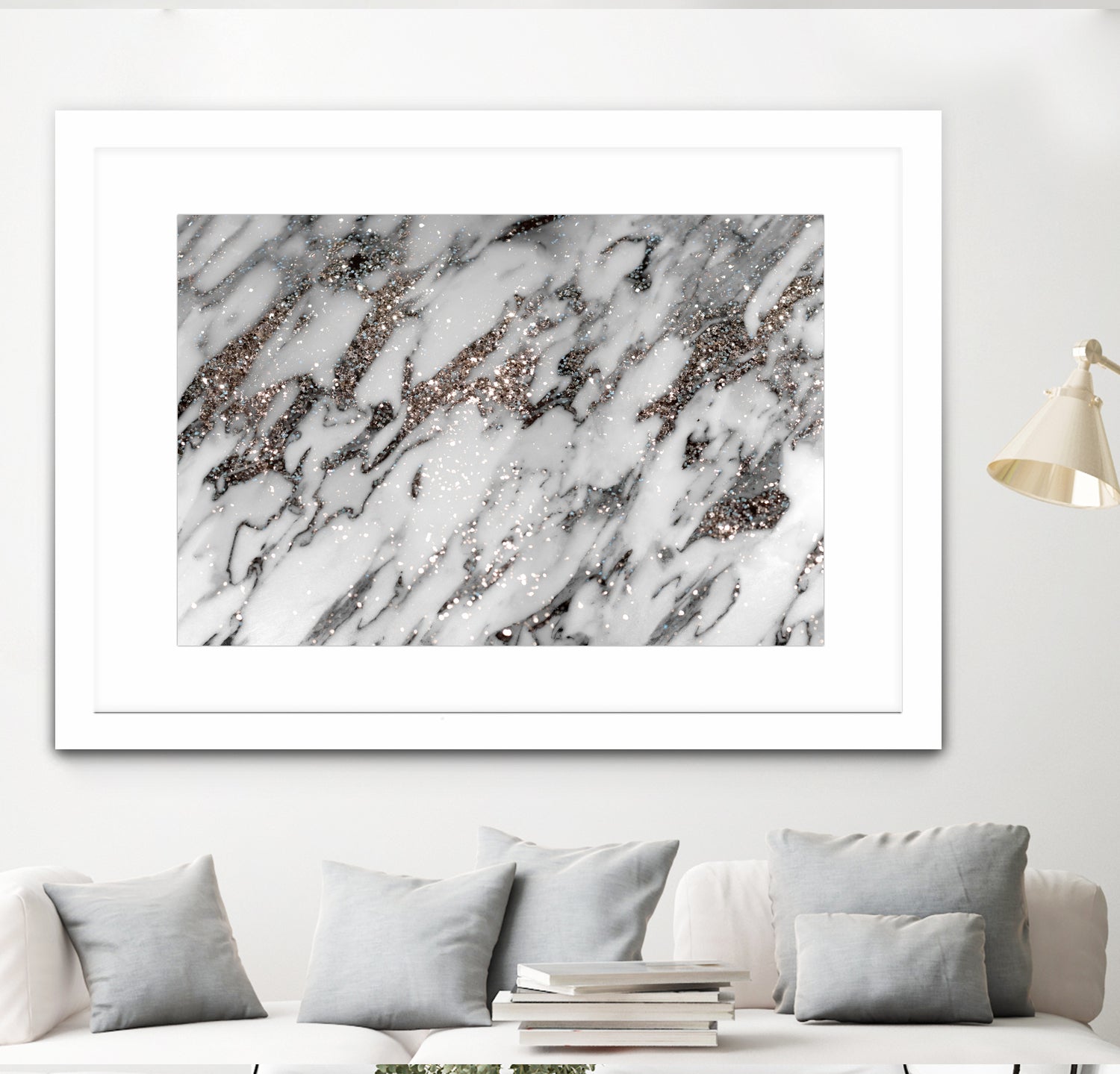 Classic White Marble Silver Glitter Glam #1 (Faux Glitter) - Elegant Home Decor for Parties, Weddings & Photo Backdrops