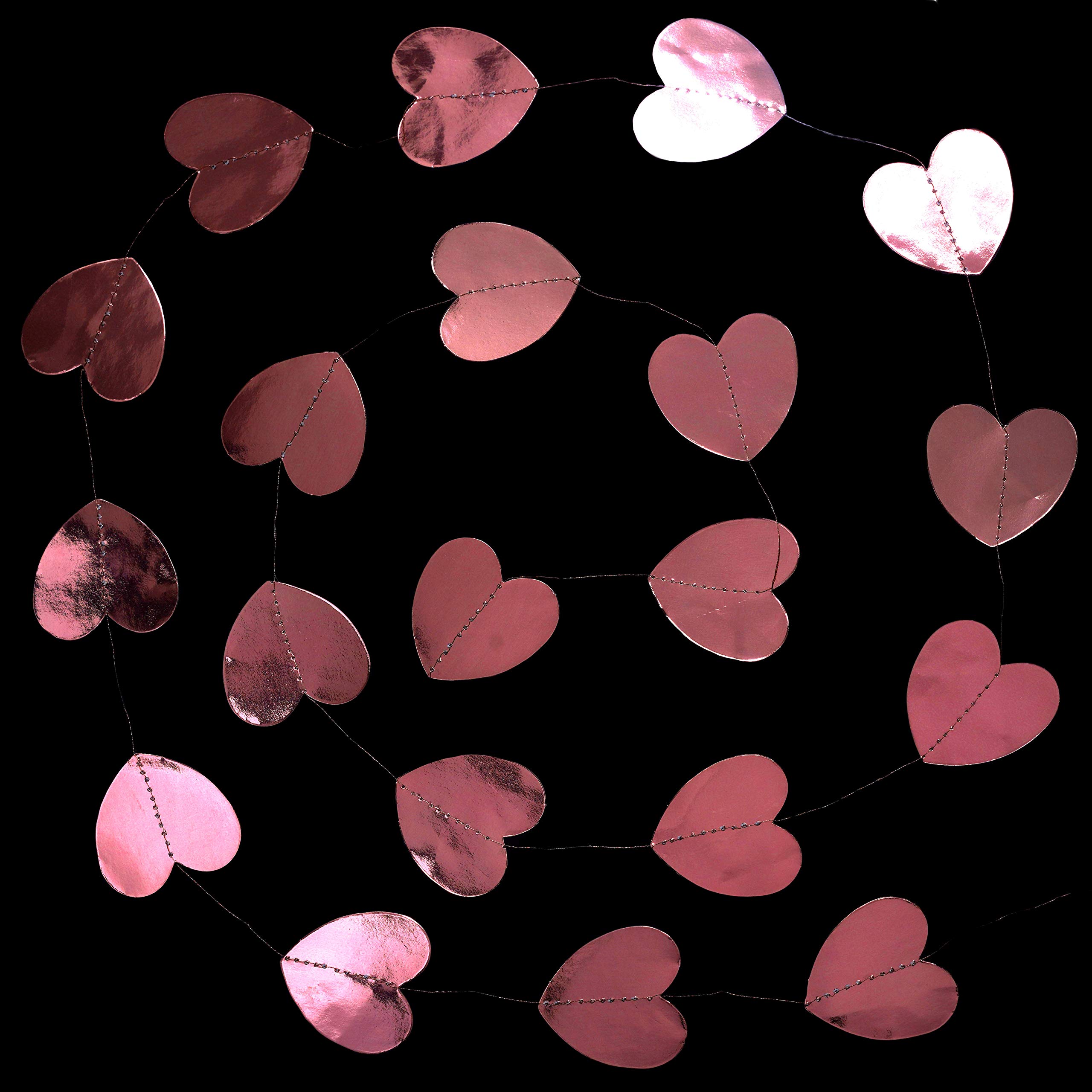 Rose Gold Heart Hanging Paper Garland Decor - 52ft Valentine's Wedding Engagement Anniversary Party Decorations for Bridal Shower, Bachelorette Party & Birthday Ceiling Decor | Romantic Home & Event Decor